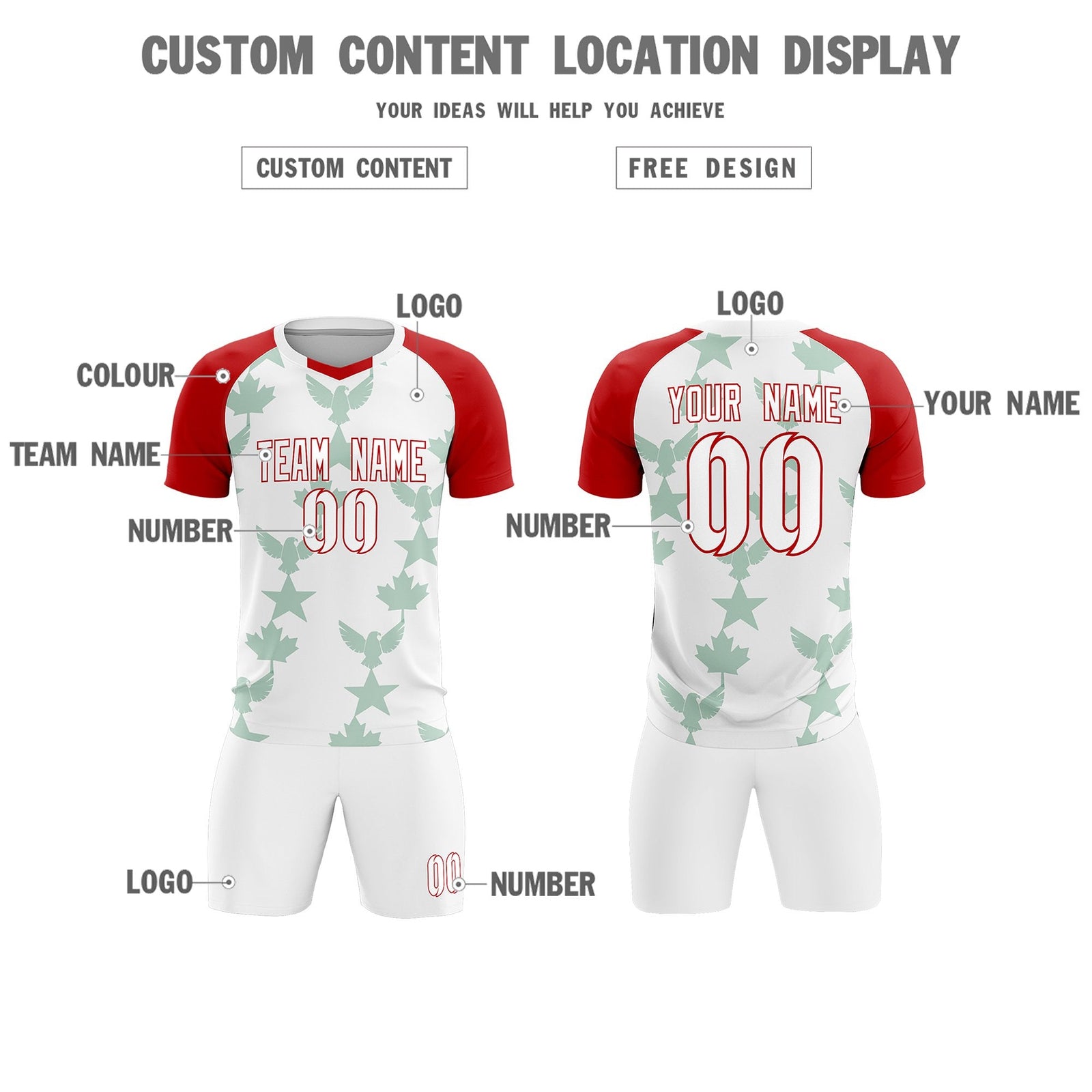 Custom Red White World Cup Inspired Lightweight&Drapable Training Uniform Raglan Sleeve Soccer Sets Jersey