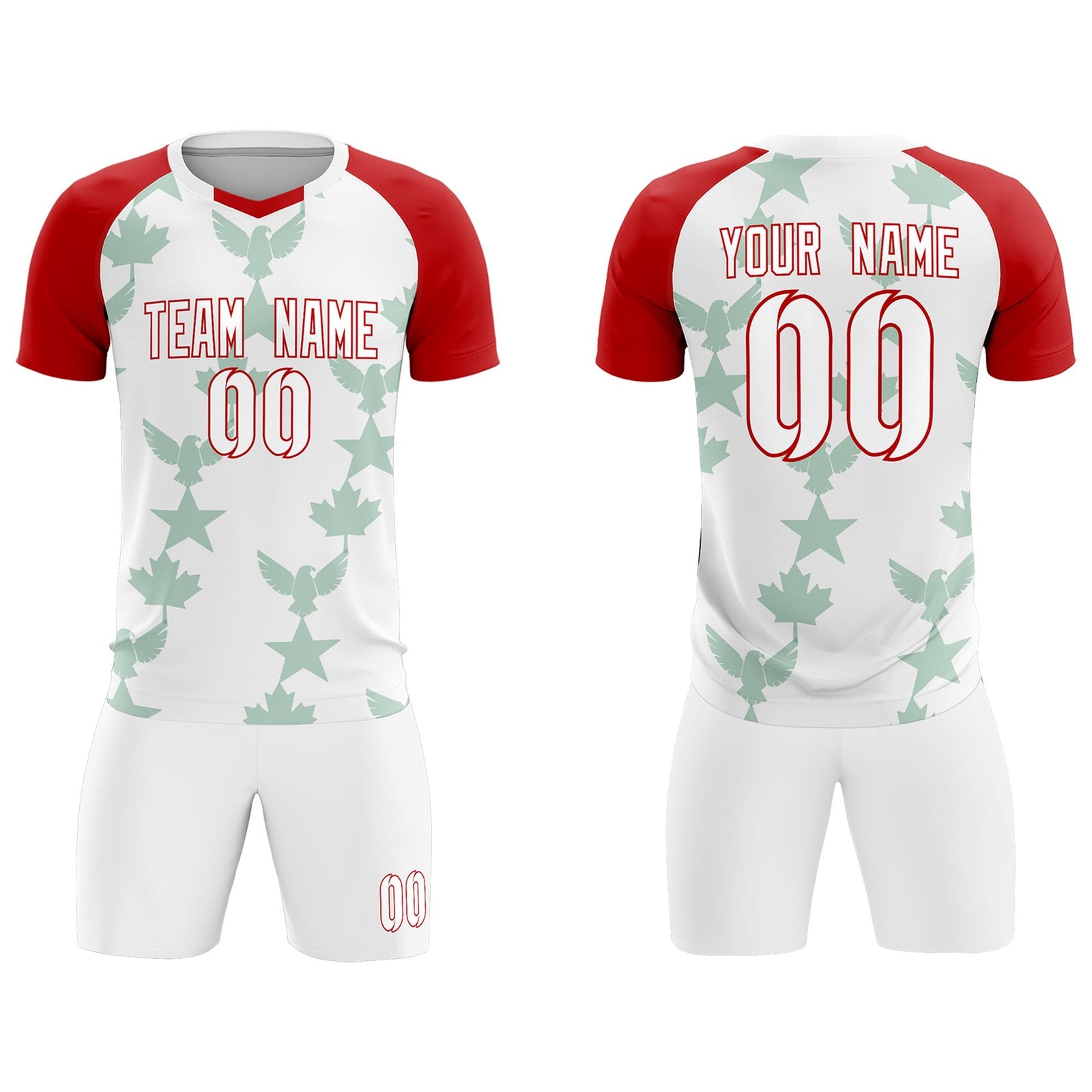 Custom Red White World Cup Inspired Lightweight&Drapable Training Uniform Raglan Sleeve Soccer Sets Jersey