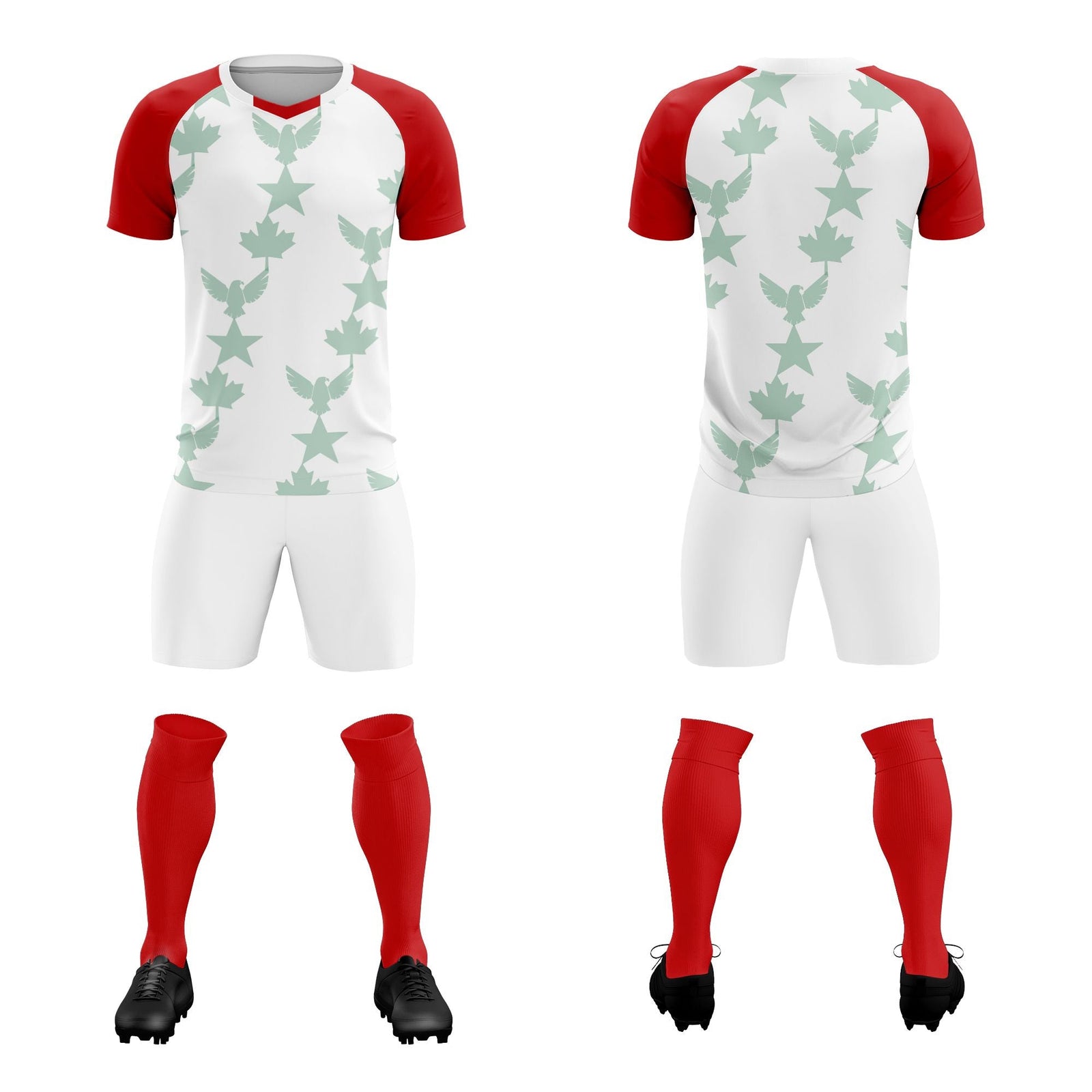 Custom Red White World Cup Inspired Lightweight&Drapable Training Uniform Raglan Sleeve Soccer Sets Jersey