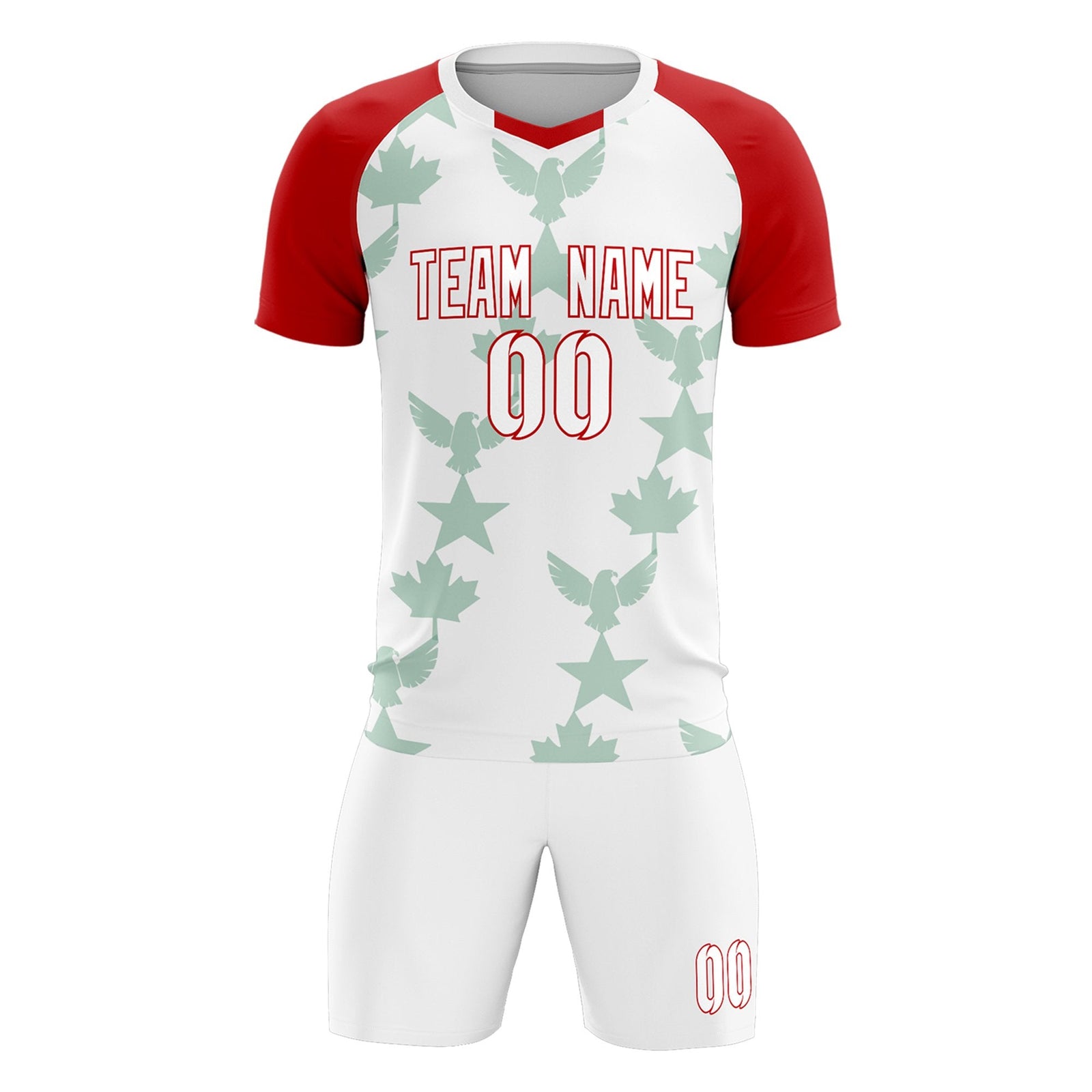 Custom Red White World Cup Inspired Lightweight&Drapable Training Uniform Raglan Sleeve Soccer Sets Jersey