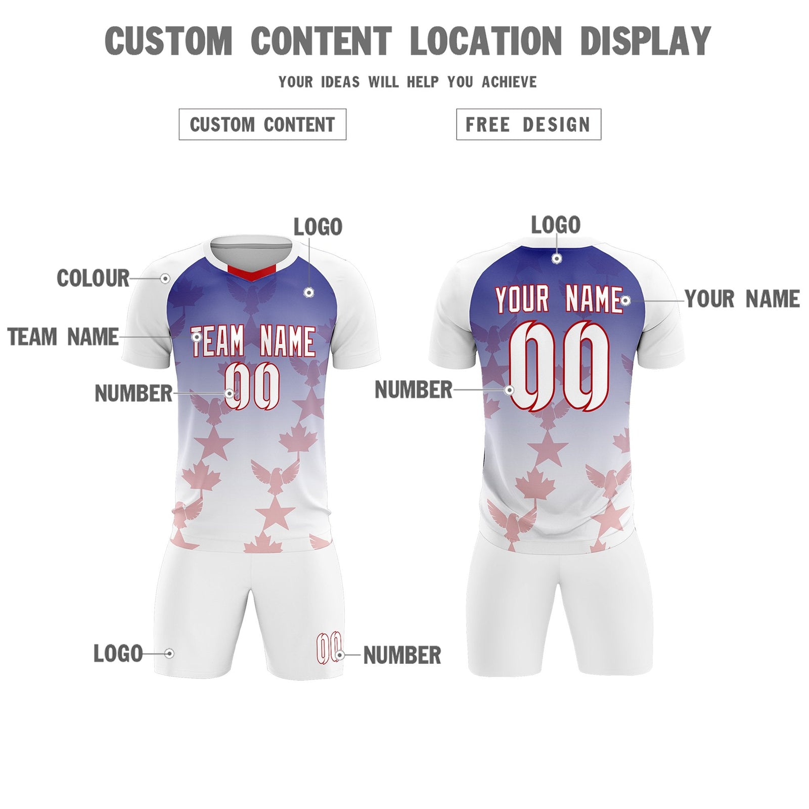 Custom White Royal World Cup Inspired Lightweight&Drapable Training Uniform Gradient Fashion Soccer Sets Jersey