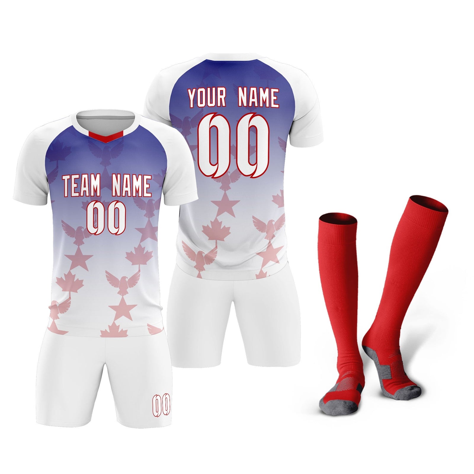 Custom White Royal World Cup Inspired Lightweight&Drapable Training Uniform Gradient Fashion Soccer Sets Jersey