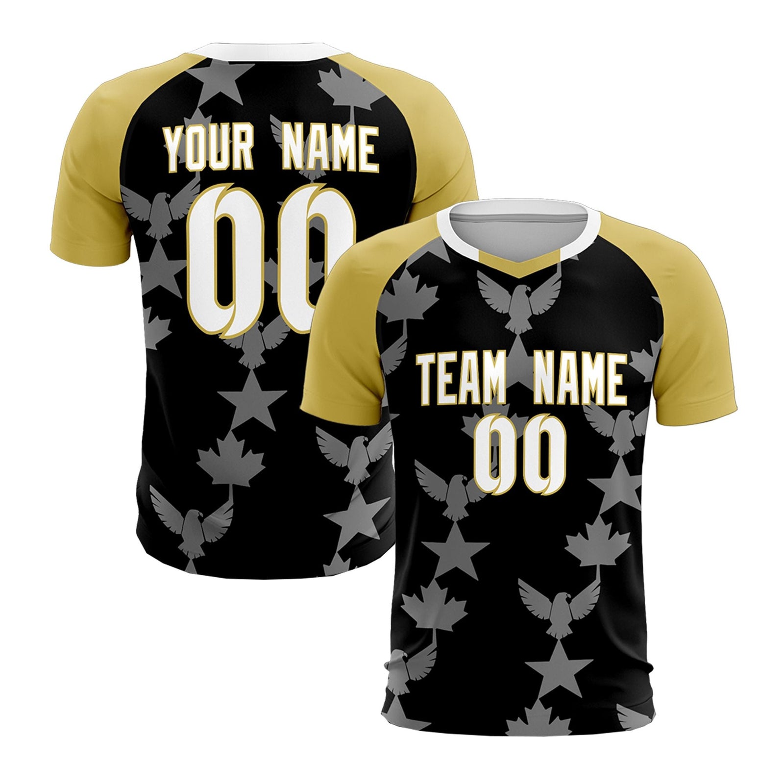 Custom Old Gold Black World Cup Inspired Breathable&Quick-Drying Training Uniform Raglan Sleeve Soccer Sets Jersey