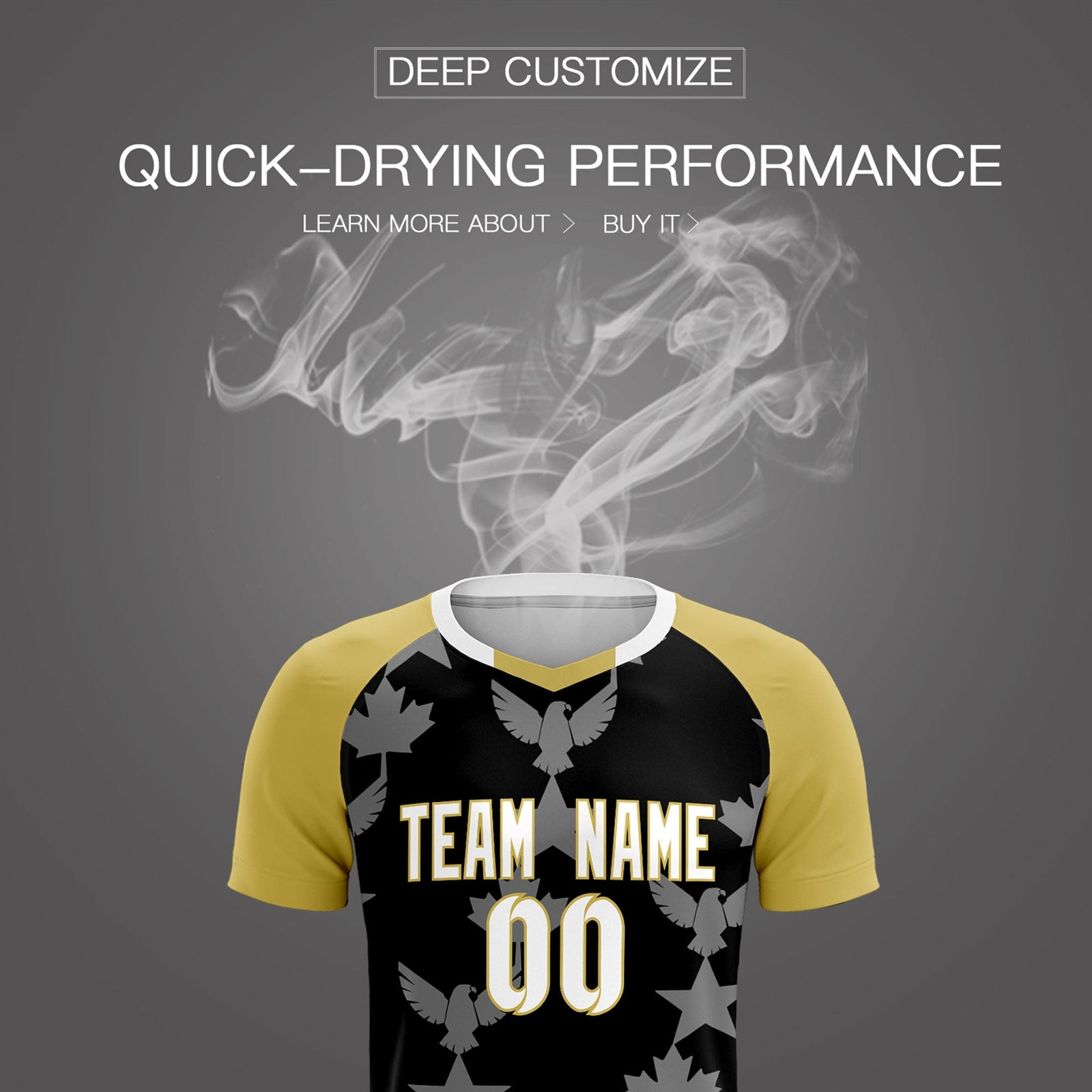 Custom Old Gold Black World Cup Inspired Breathable&Quick-Drying Training Uniform Raglan Sleeve Soccer Sets Jersey