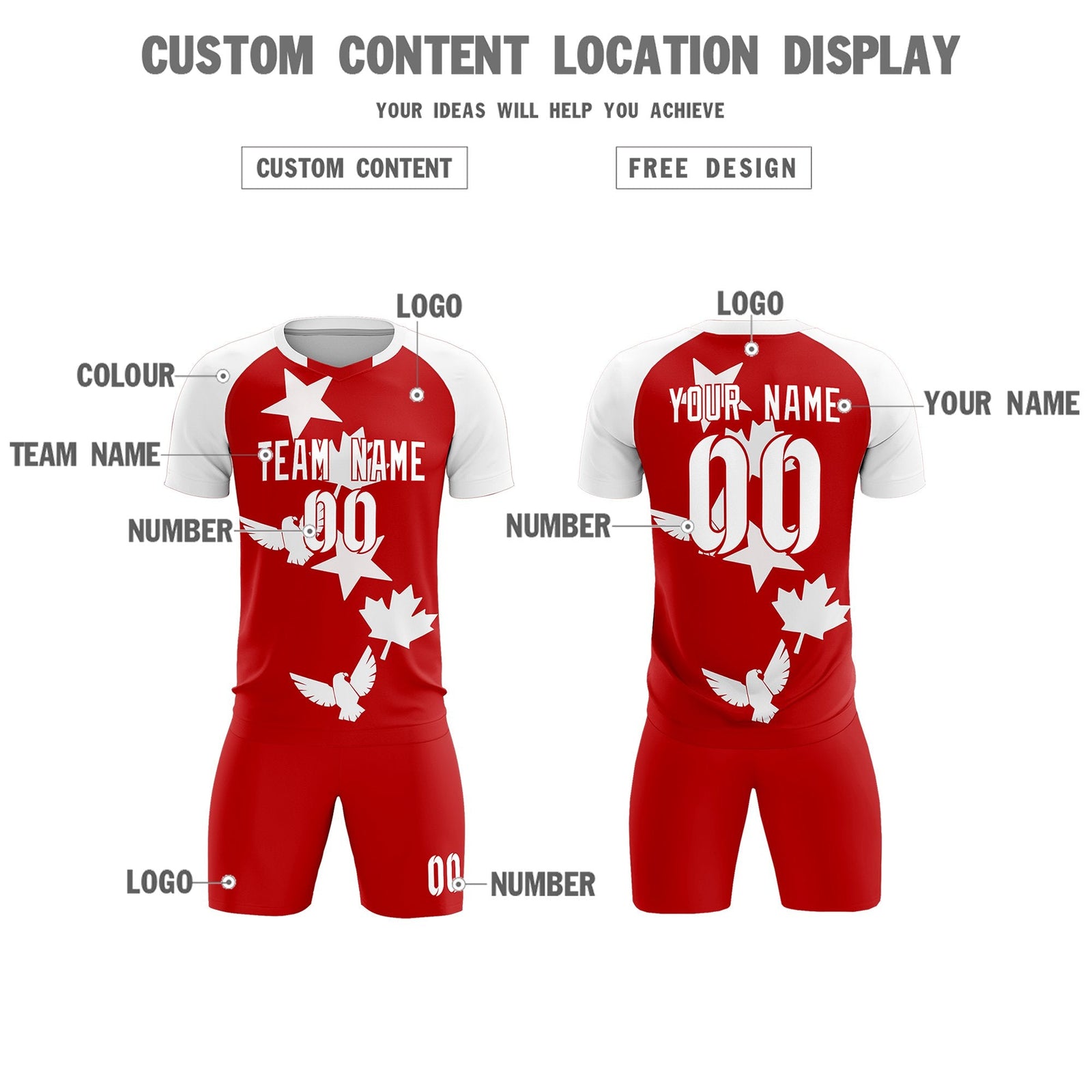 Custom White Red World Cup Inspired Lightweight&Drapable Training Uniform Raglan Sleeve Soccer Sets Jersey