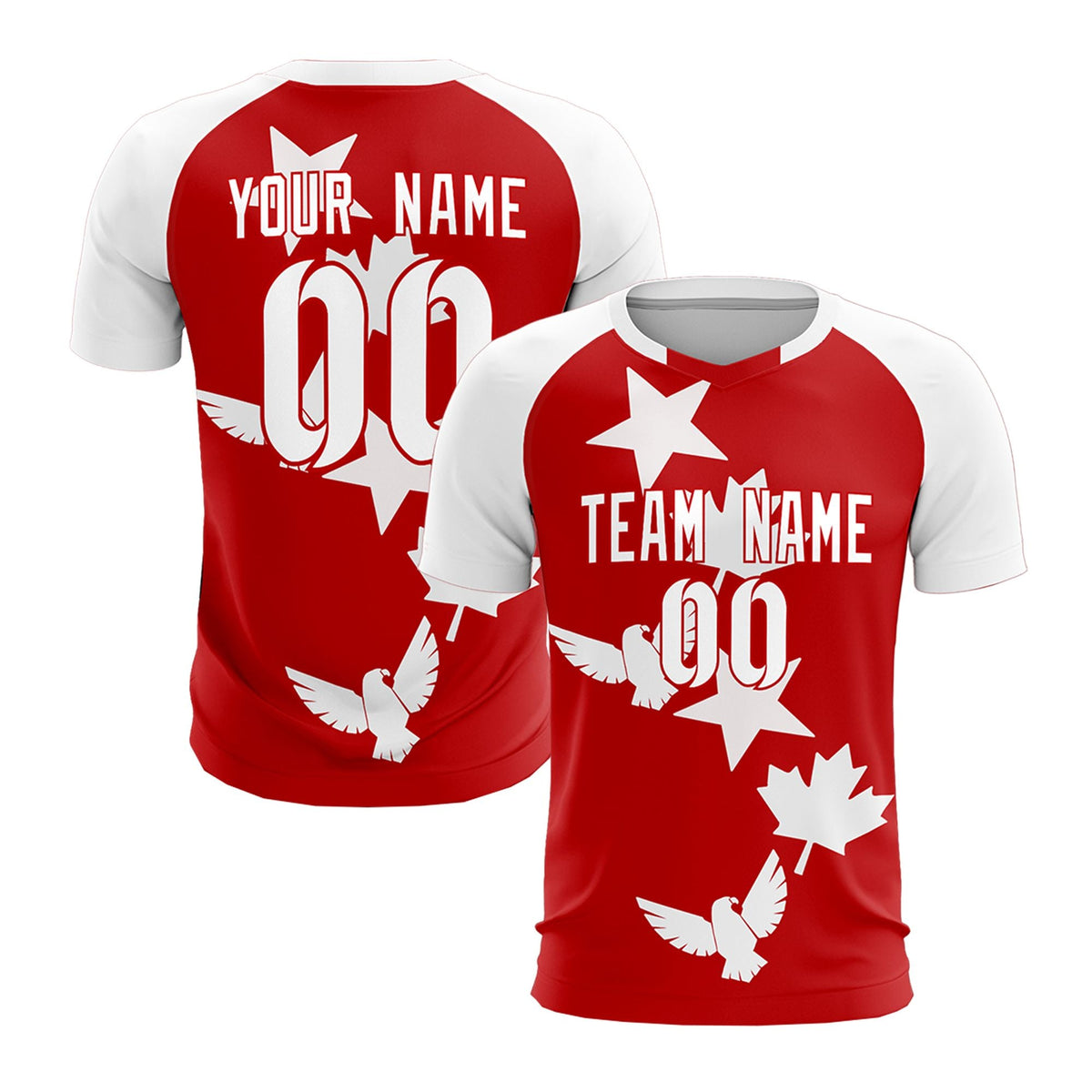 Custom White Red World Cup Inspired Lightweight&amp;Drapable Training Uniform Raglan Sleeve Soccer Sets Jersey