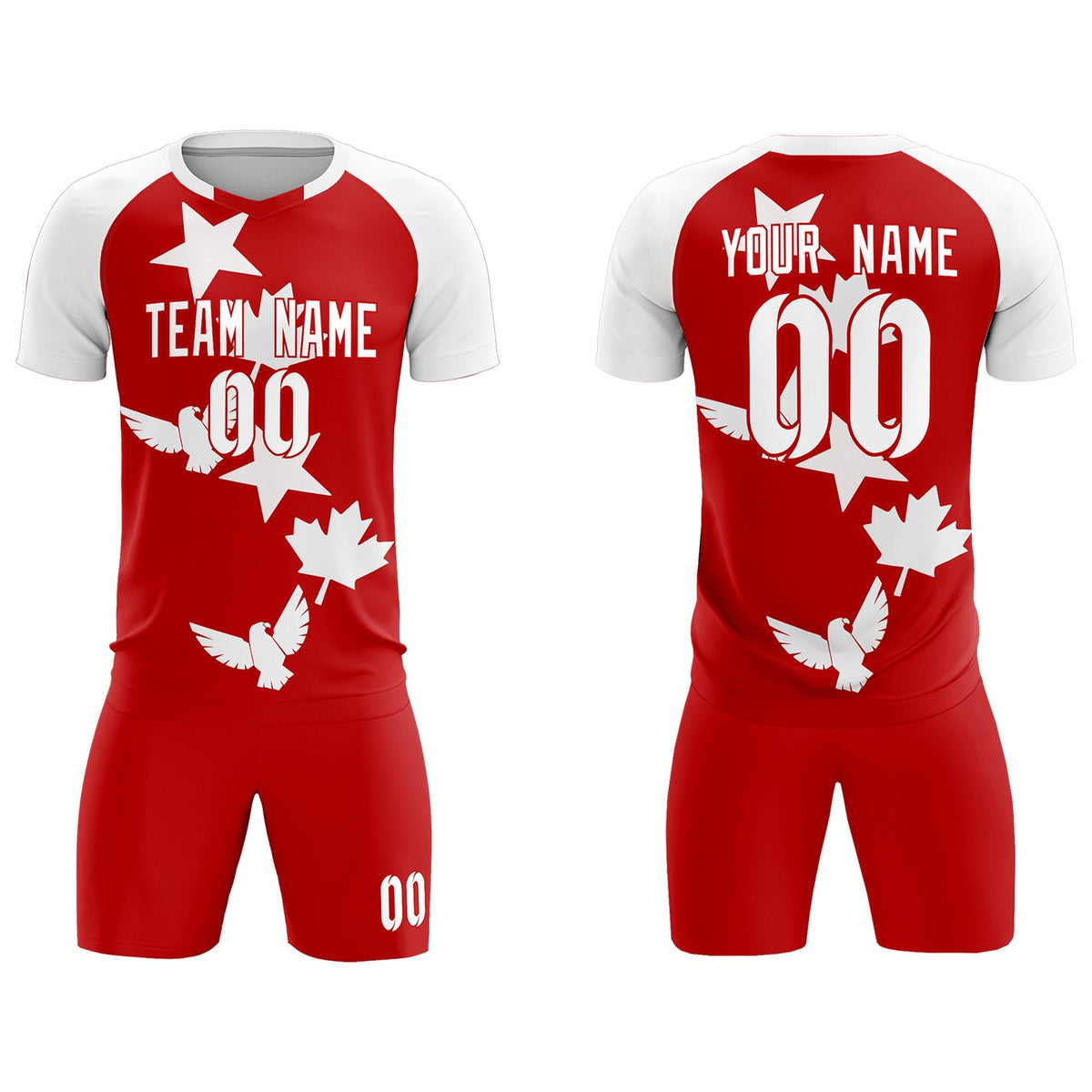 Custom White Red World Cup Inspired Lightweight&amp;Drapable Training Uniform Raglan Sleeve Soccer Sets Jersey