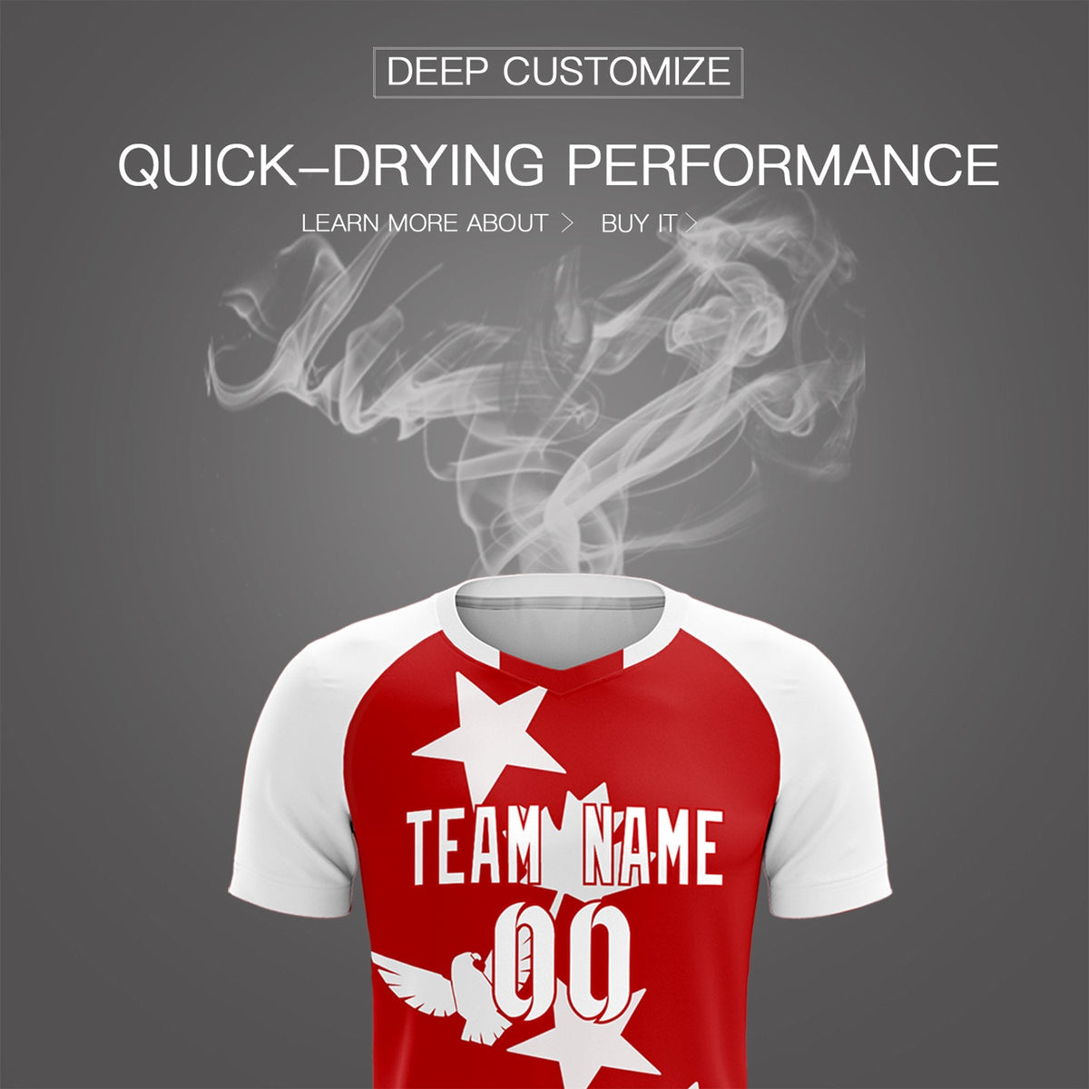 Custom White Red World Cup Inspired Lightweight&amp;Drapable Training Uniform Raglan Sleeve Soccer Sets Jersey