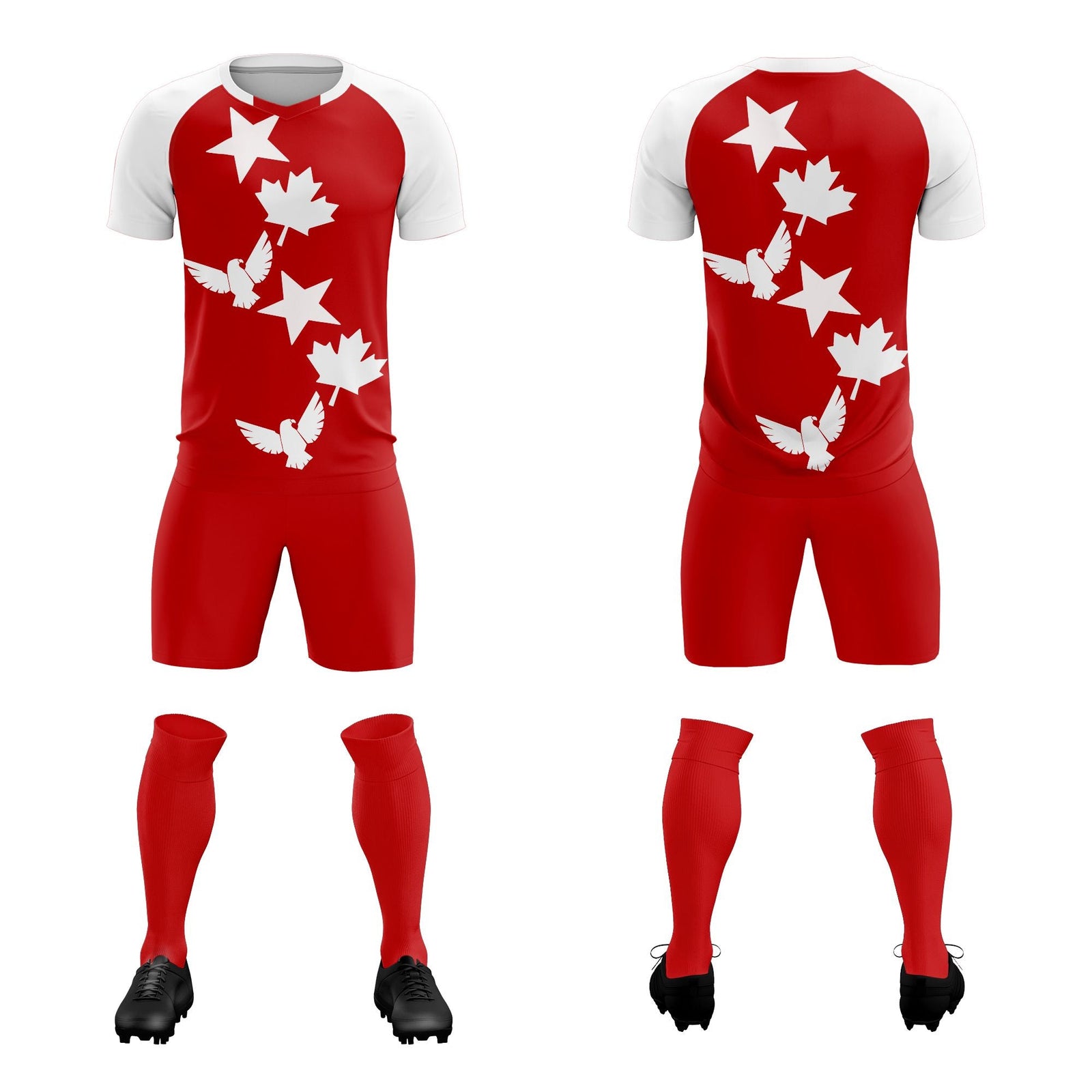 Custom White Red World Cup Inspired Lightweight&Drapable Training Uniform Raglan Sleeve Soccer Sets Jersey