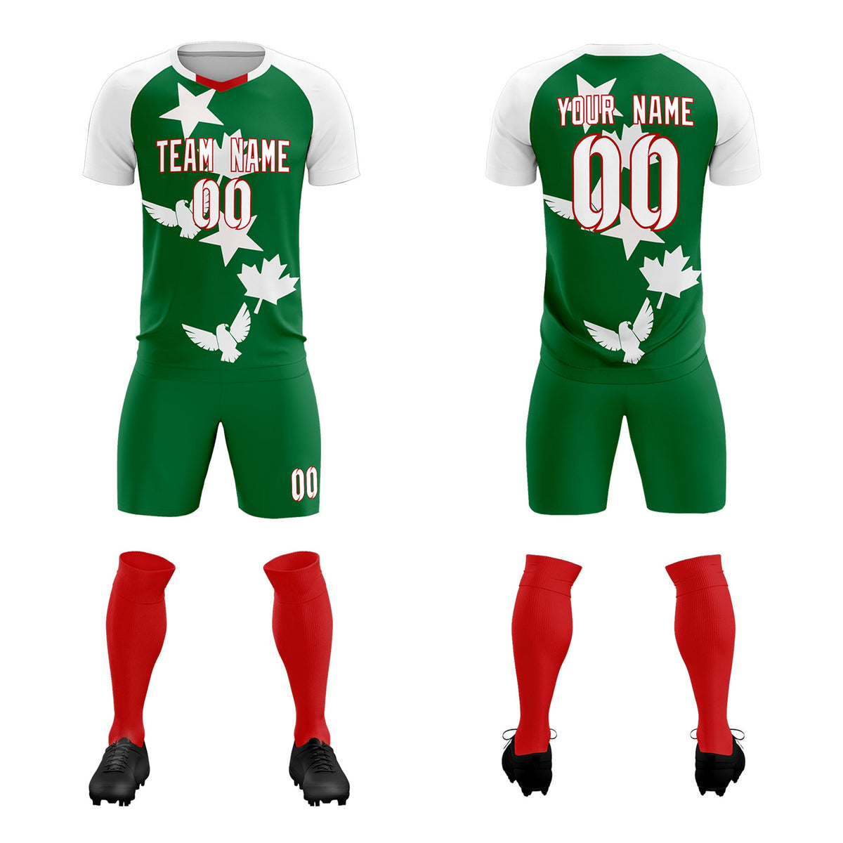 Custom White Kelly Green World Cup Inspired Wrinkle-Resistant Training Uniform Raglan Sleeve Soccer Sets Jersey