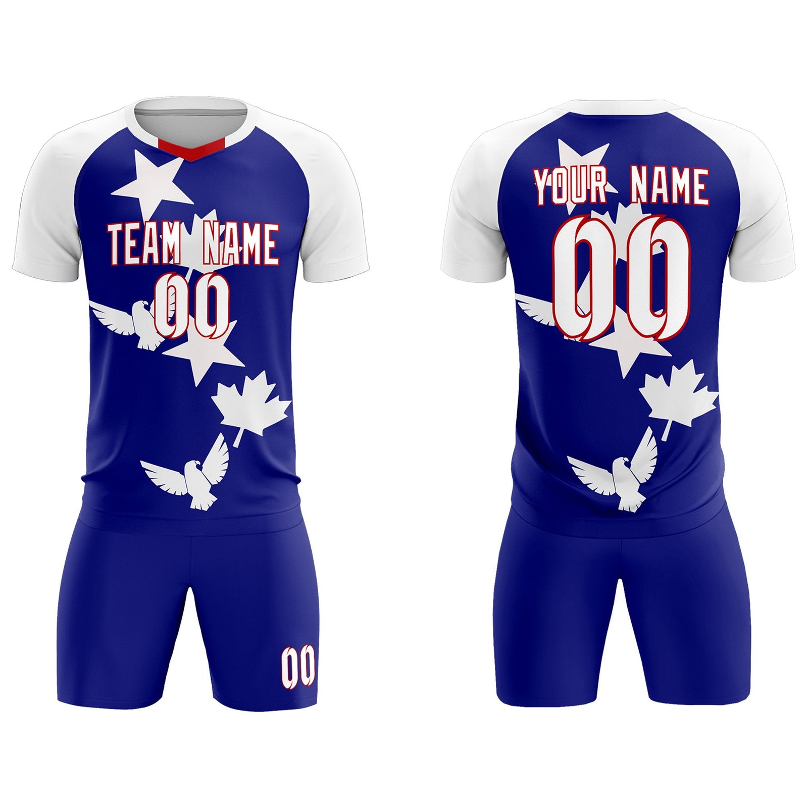 Custom White Royal World Cup Inspired Breathable&Quick-Drying Training Uniform Raglan Sleeve Soccer Sets Jersey