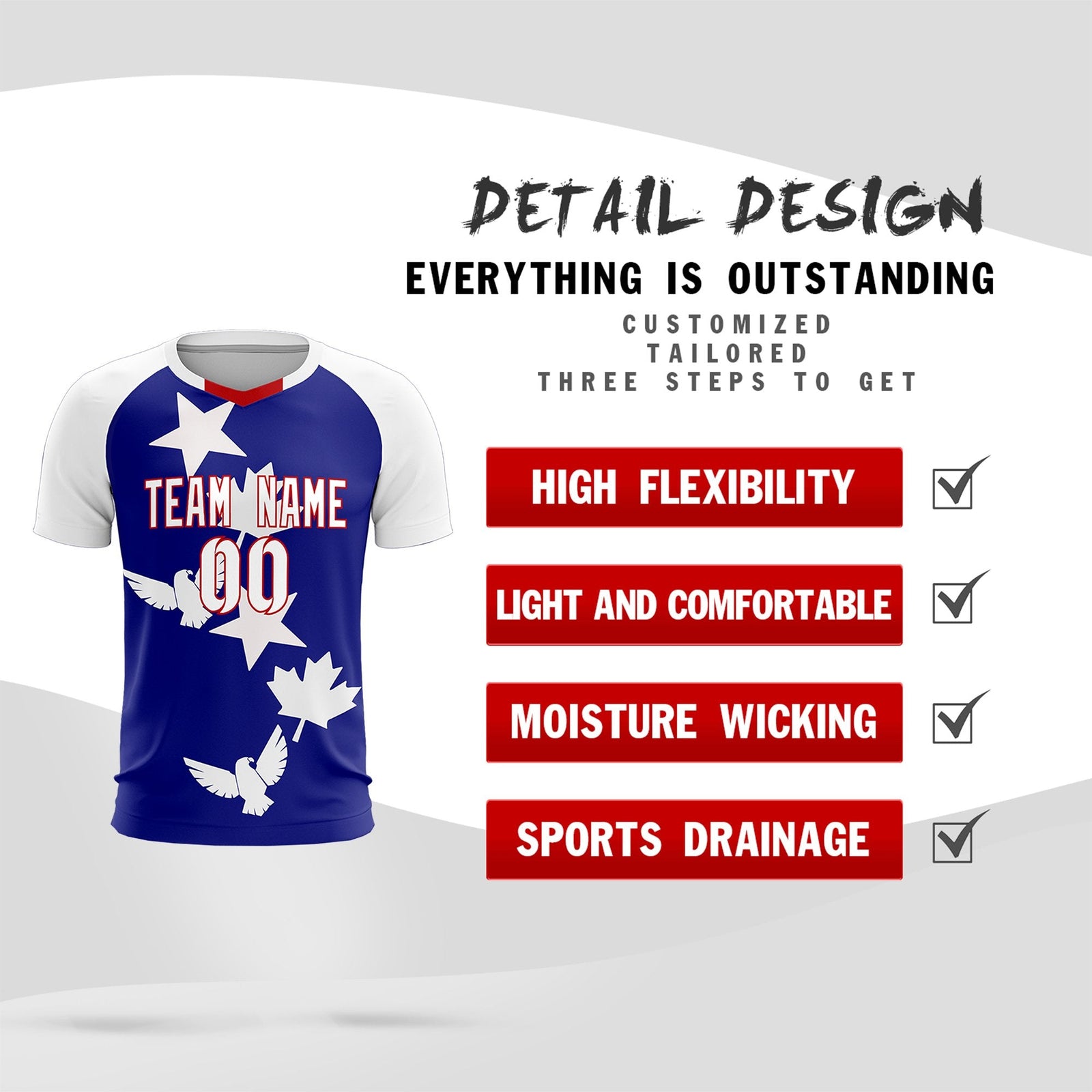 Custom White Royal World Cup Inspired Breathable&Quick-Drying Training Uniform Raglan Sleeve Soccer Sets Jersey