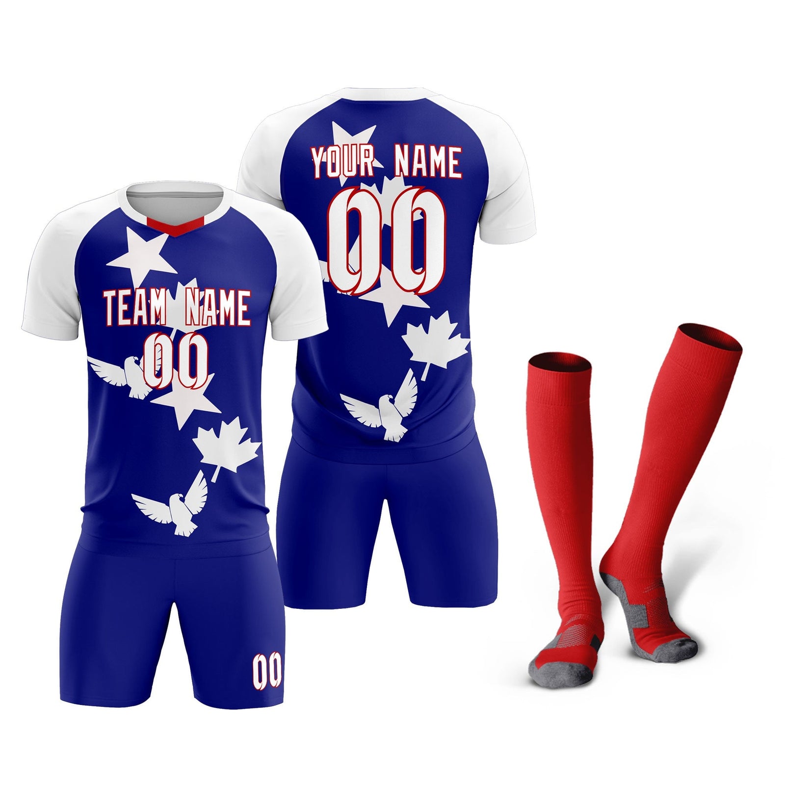 Custom White Royal World Cup Inspired Breathable&Quick-Drying Training Uniform Raglan Sleeve Soccer Sets Jersey