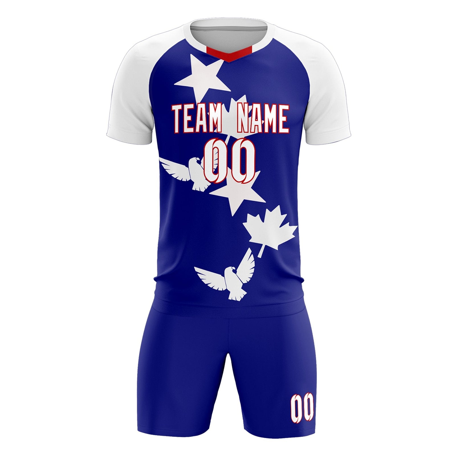 Custom White Royal World Cup Inspired Breathable&Quick-Drying Training Uniform Raglan Sleeve Soccer Sets Jersey