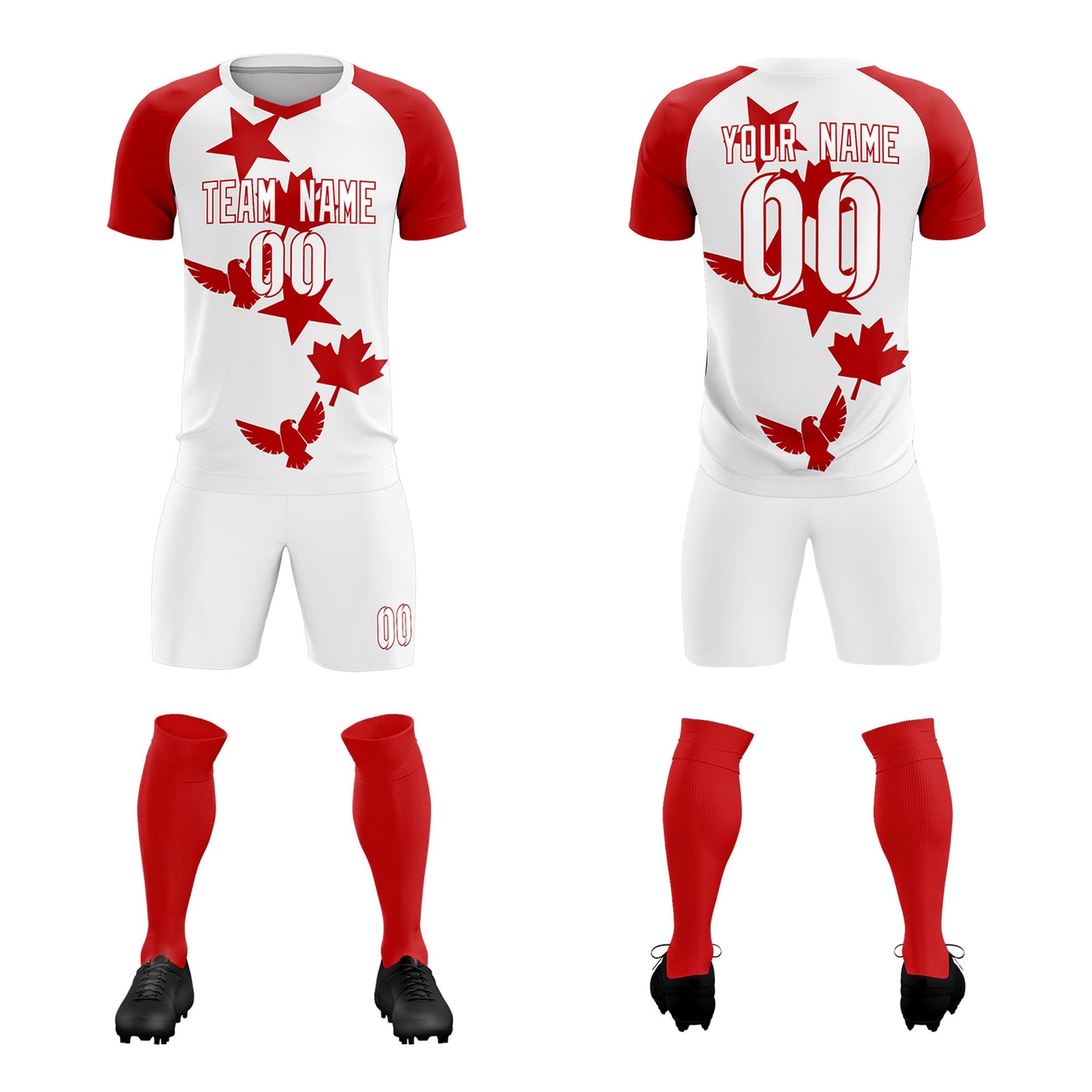 Custom Red White World Cup Inspired Lightweight&Drapable Training Uniform Raglan Sleeve Soccer Sets Jersey