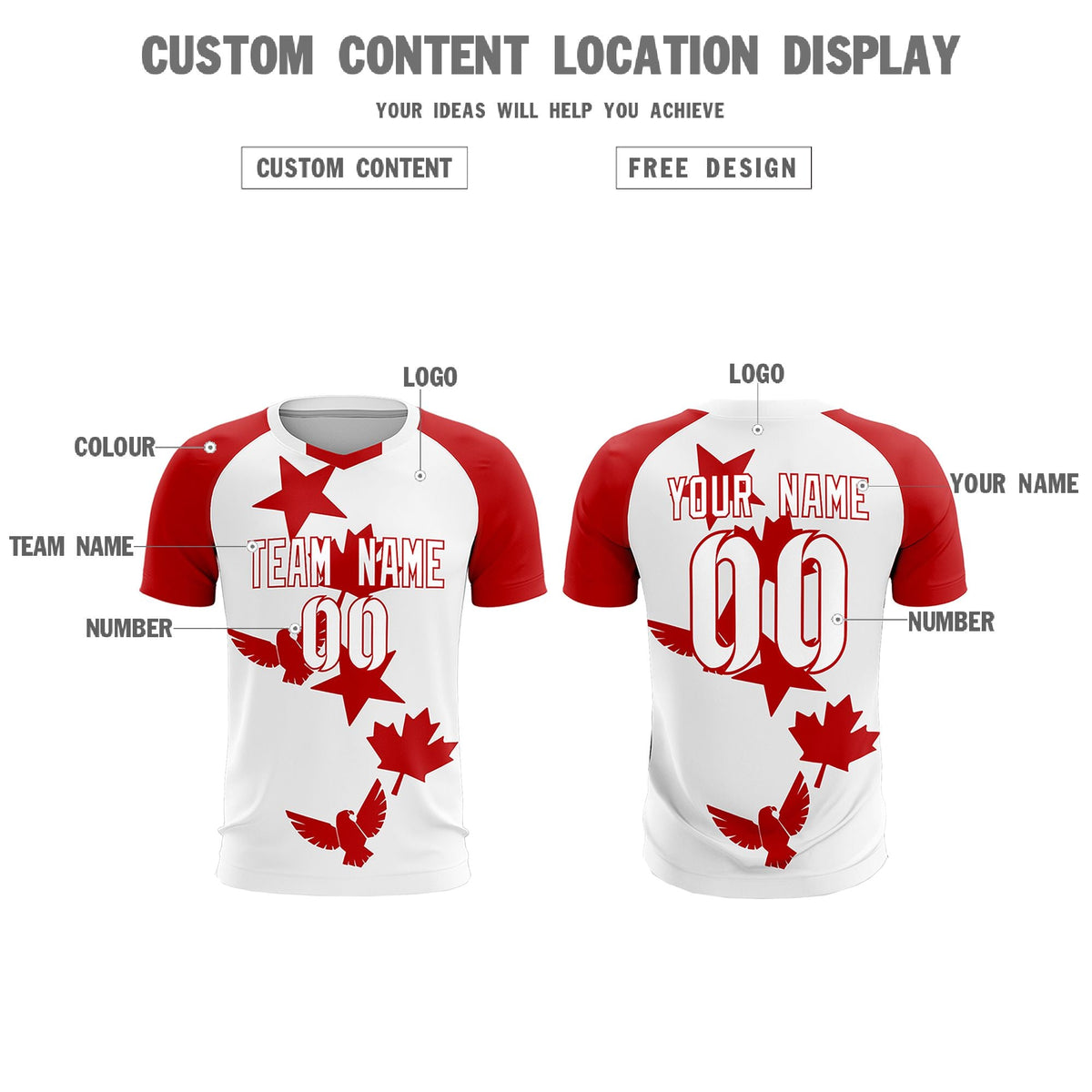 Custom Red White World Cup Inspired Lightweight&amp;Drapable Training Uniform Raglan Sleeve Soccer Sets Jersey