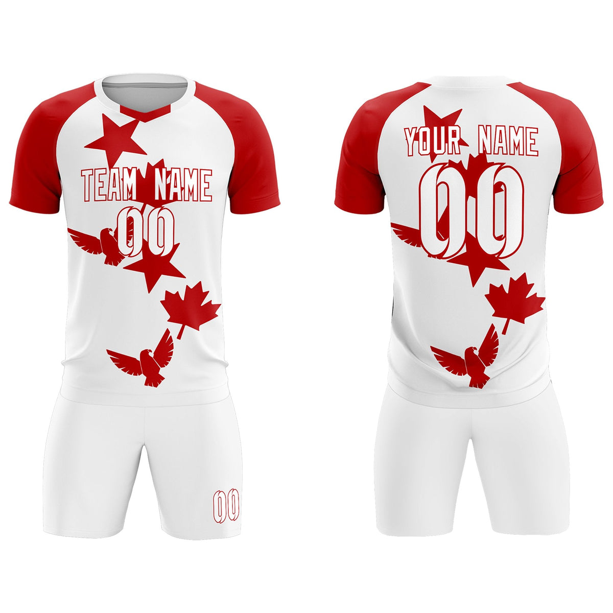 Custom Red White World Cup Inspired Lightweight&amp;Drapable Training Uniform Raglan Sleeve Soccer Sets Jersey