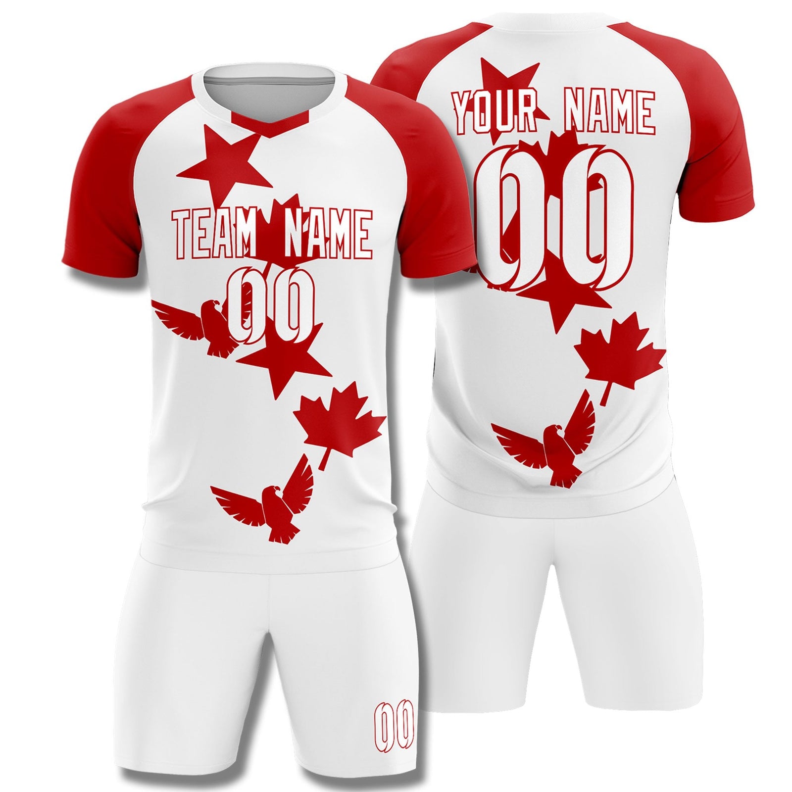 Custom Red White World Cup Inspired Lightweight&Drapable Training Uniform Raglan Sleeve Soccer Sets Jersey
