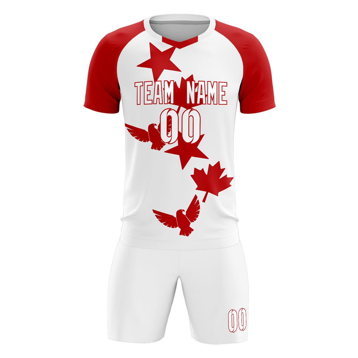 Custom Red White World Cup Inspired Lightweight&amp;Drapable Training Uniform Raglan Sleeve Soccer Sets Jersey