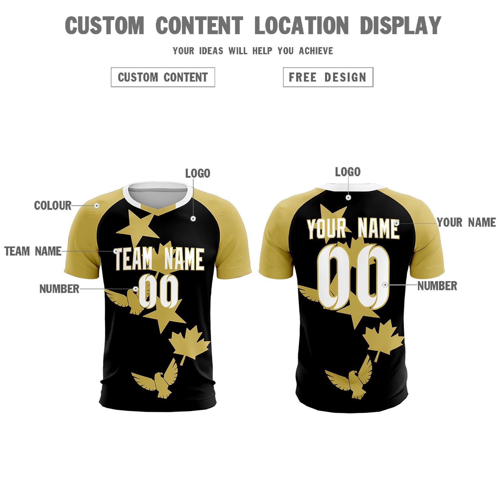 Custom Old Gold Black World Cup Inspired Wrinkle-Resistant Training Uniform Raglan Sleeve Soccer Sets Jersey