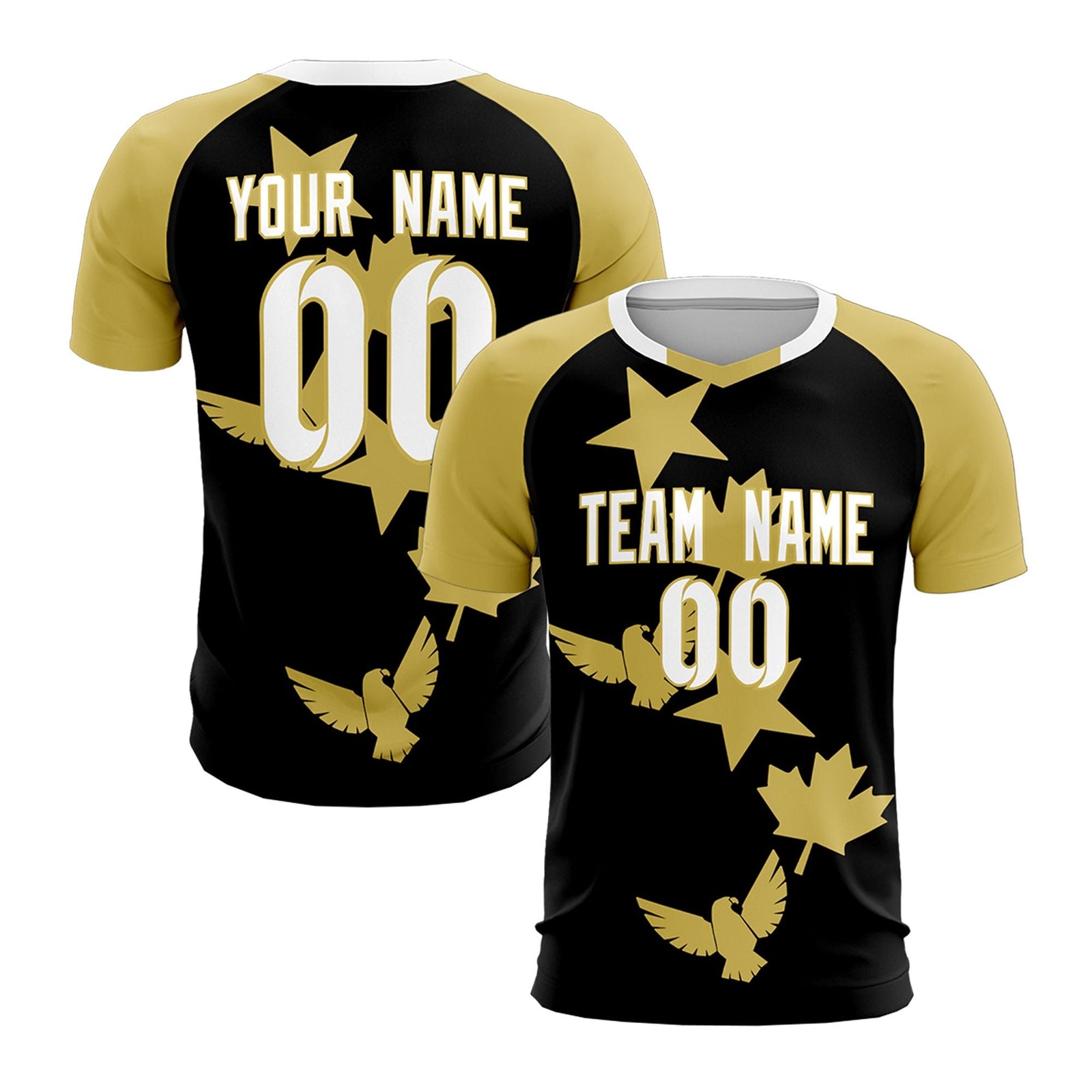 Custom Old Gold Black World Cup Inspired Wrinkle-Resistant Training Uniform Raglan Sleeve Soccer Sets Jersey