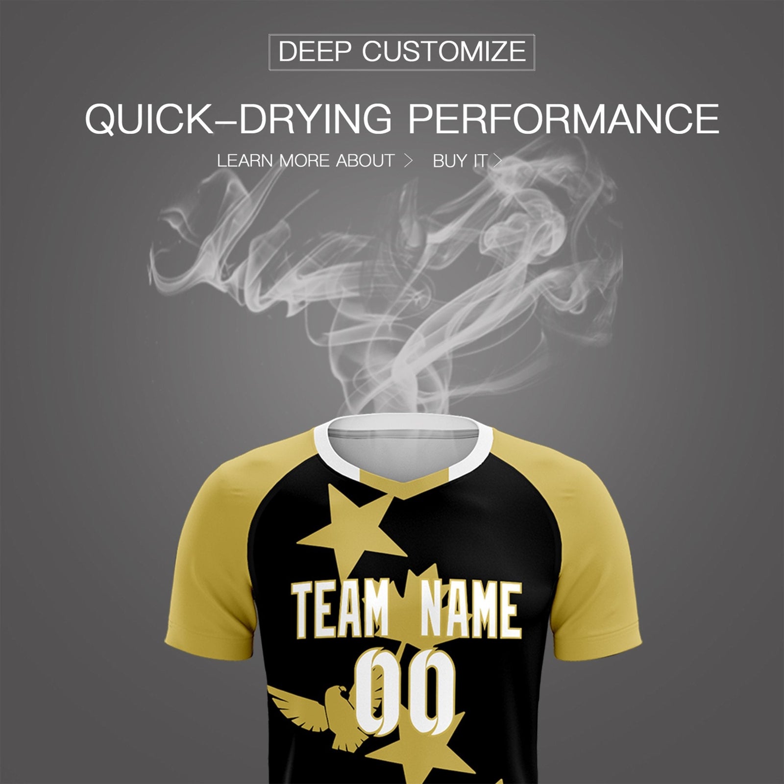 Custom Old Gold Black World Cup Inspired Wrinkle-Resistant Training Uniform Raglan Sleeve Soccer Sets Jersey