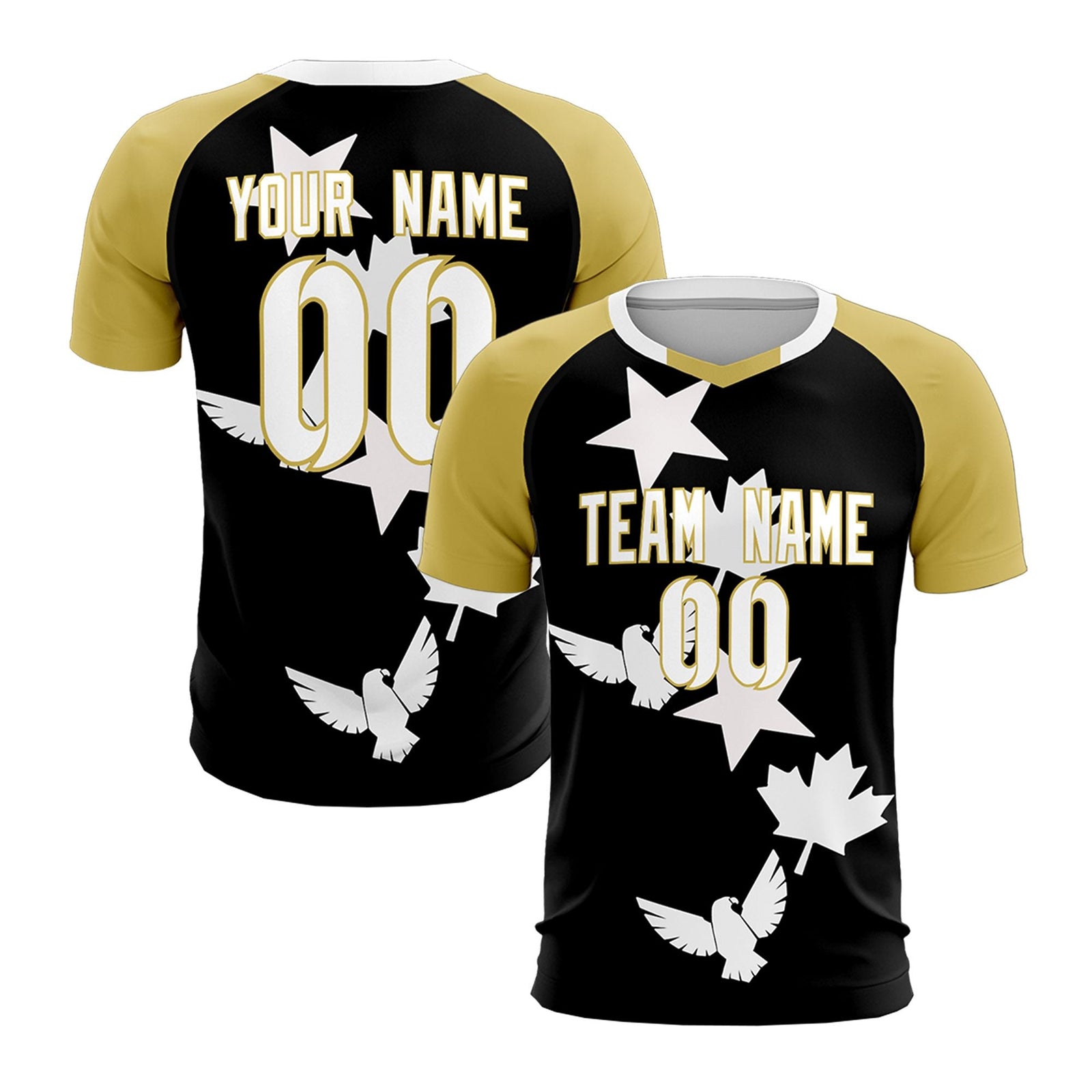 Custom Old Gold Black World Cup Inspired Quick-Drying Training Uniform Raglan Sleeve Soccer Sets Jersey