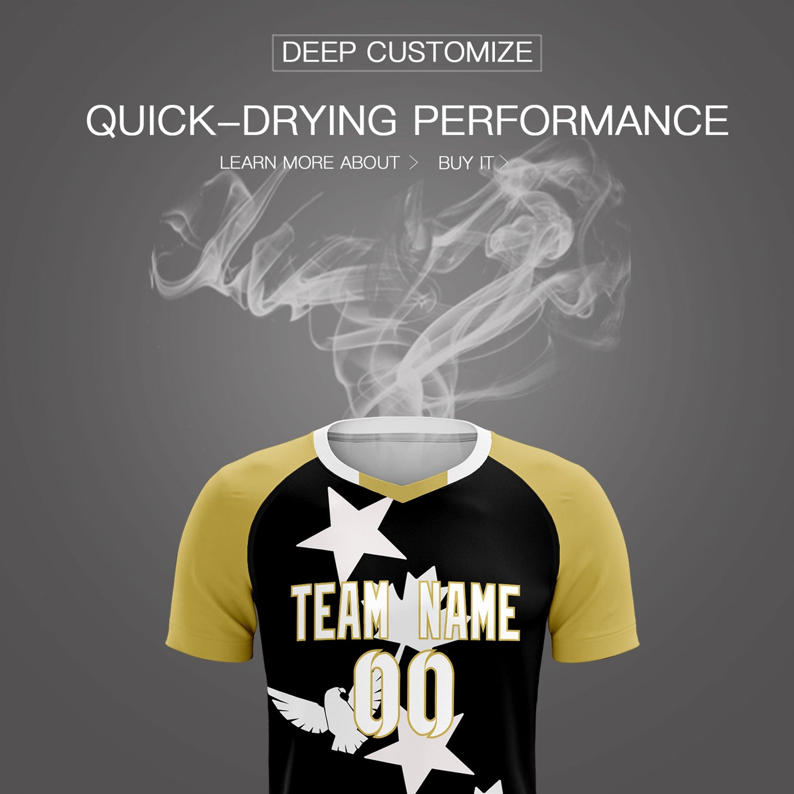 Custom Old Gold Black World Cup Inspired Quick-Drying Training Uniform Raglan Sleeve Soccer Sets Jersey