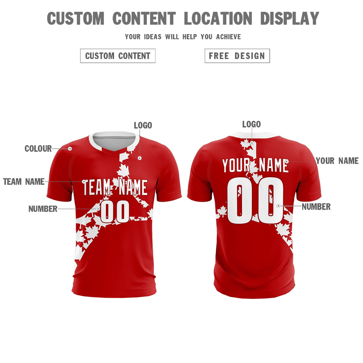 Custom Red White Canada Maple Leaves World Cup Inspired Breathable Graffiti Pattern Soccer Sets Jersey