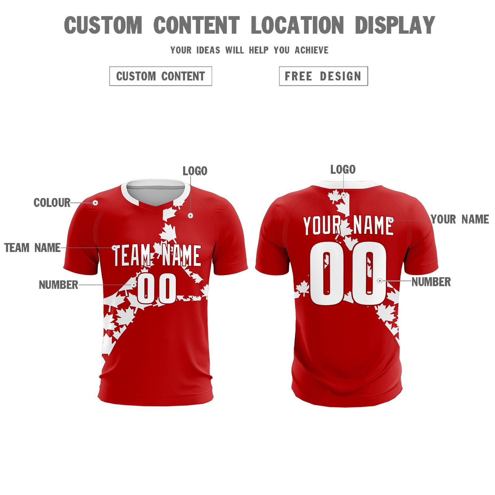Custom Red White Canada Maple Leaves World Cup Inspired Breathable Graffiti Pattern Soccer Sets Jersey