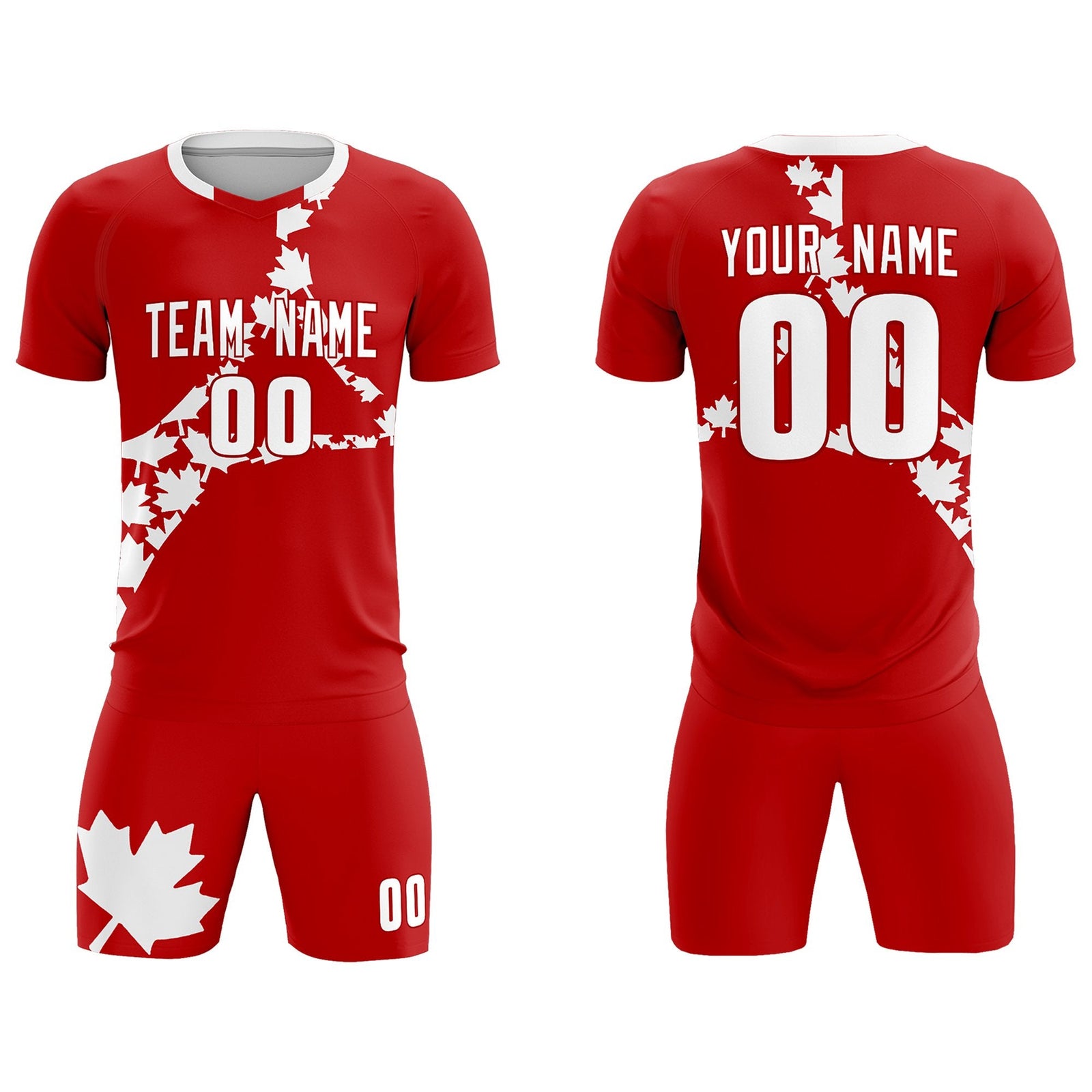 Custom Red White Canada Maple Leaves World Cup Inspired Breathable Graffiti Pattern Soccer Sets Jersey