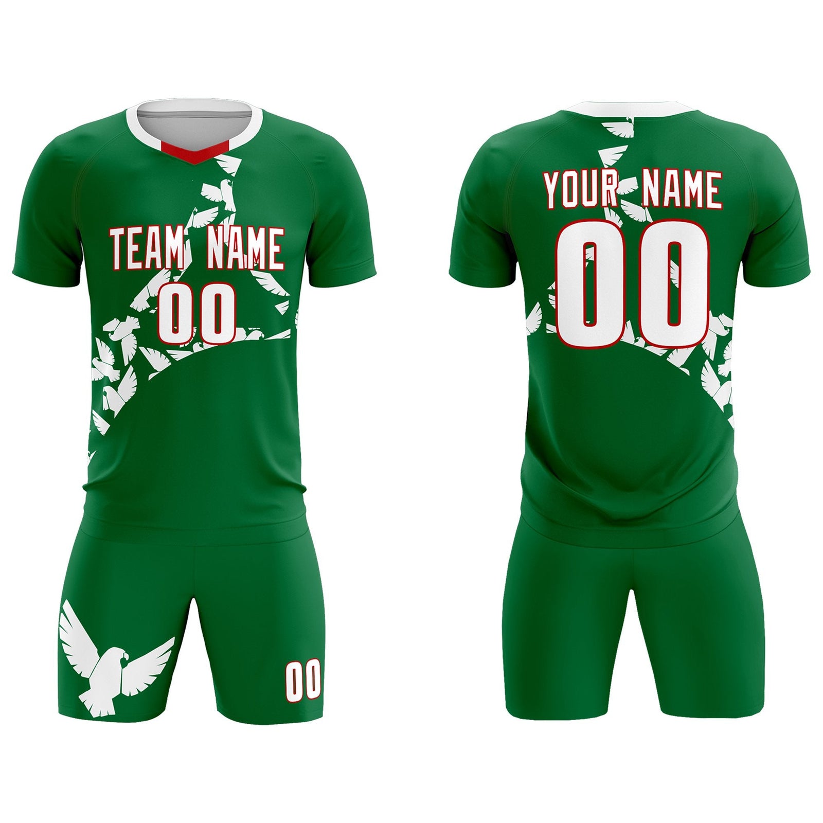 Custom Kelly Green White Mexico Eagle World Cup Inspired Wrinkle-Resistant Graffiti Pattern Soccer Sets Jersey