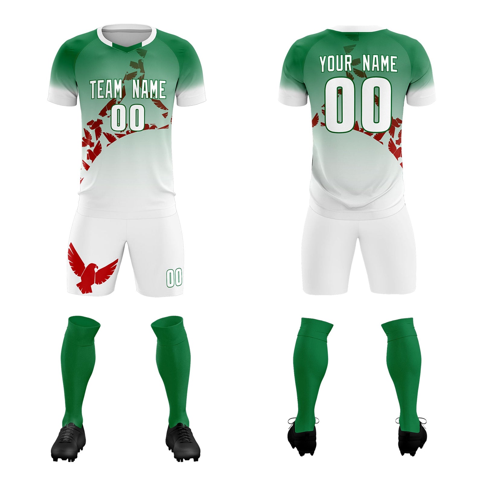 Custom Kelly Green Red Mexico Eagle World Cup Inspired Wrinkle-Resistant Gradient Fashion Soccer Sets Jersey