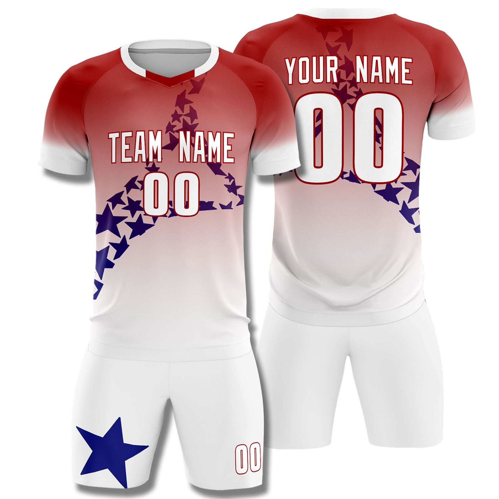 Custom Red Royal America Star World Cup Inspired Quick-Drying Gradient Fashion Soccer Sets Jersey