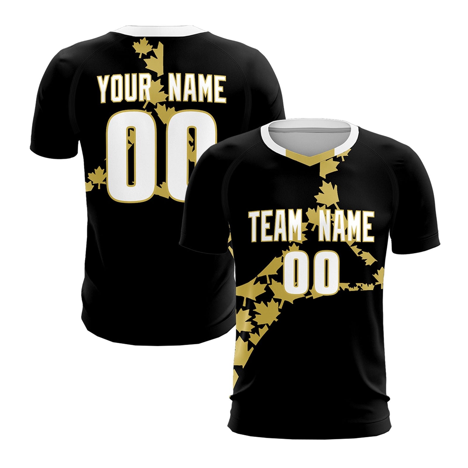 Custom Black Old Gold Canada Maple Leaves World Cup Inspired Breathable Graffiti Pattern Soccer Sets Jersey