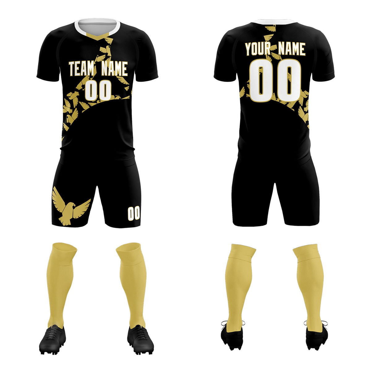 Custom Black Old Gold Mexico Eagle World Cup Inspired Quick-Drying Graffiti Pattern Soccer Sets Jersey