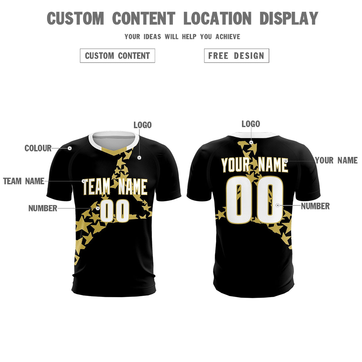 Custom Black Old Gold America Star World Cup Inspired Lightweight Graffiti Pattern Soccer Sets Jersey