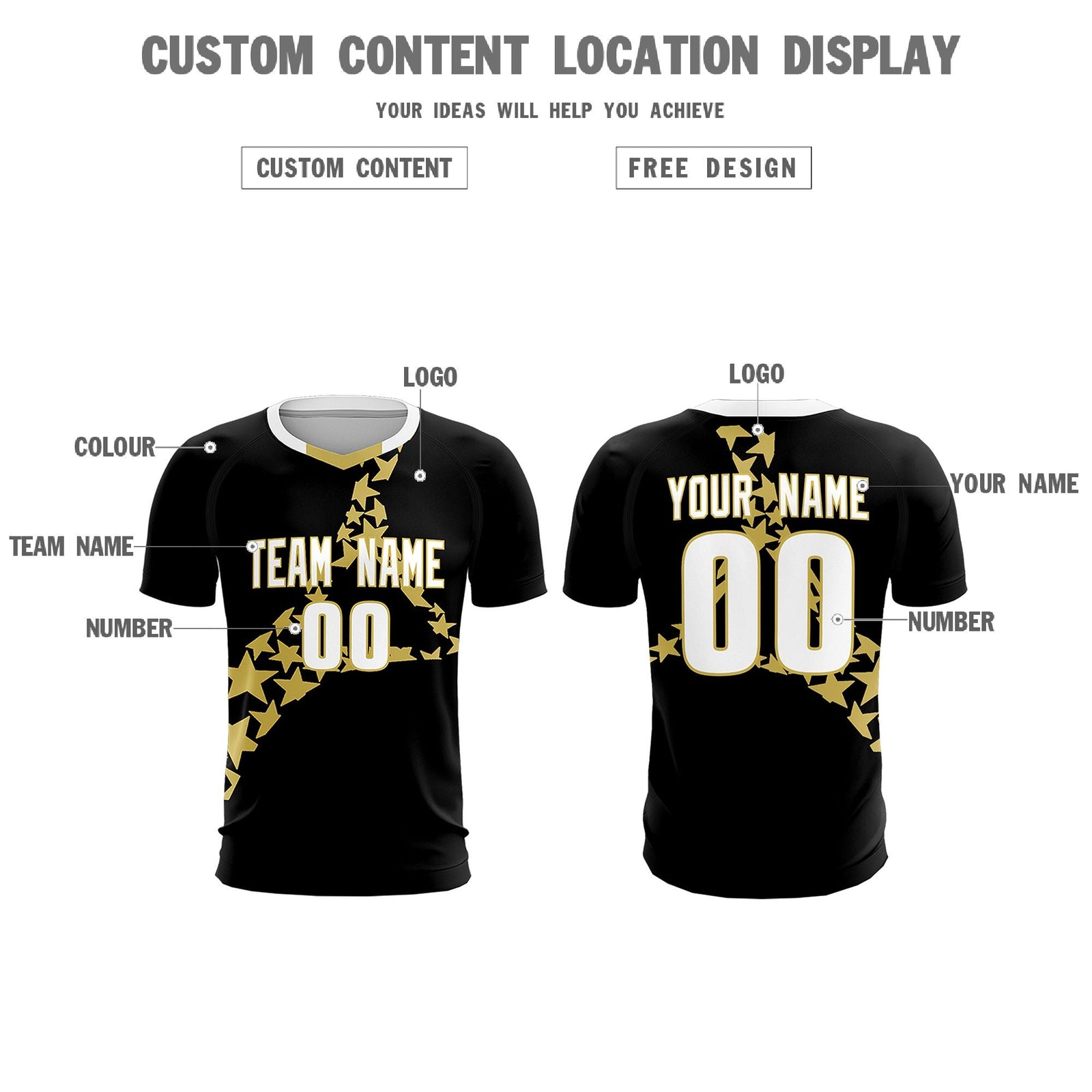 Custom Black Old Gold America Star World Cup Inspired Lightweight Graffiti Pattern Soccer Sets Jersey