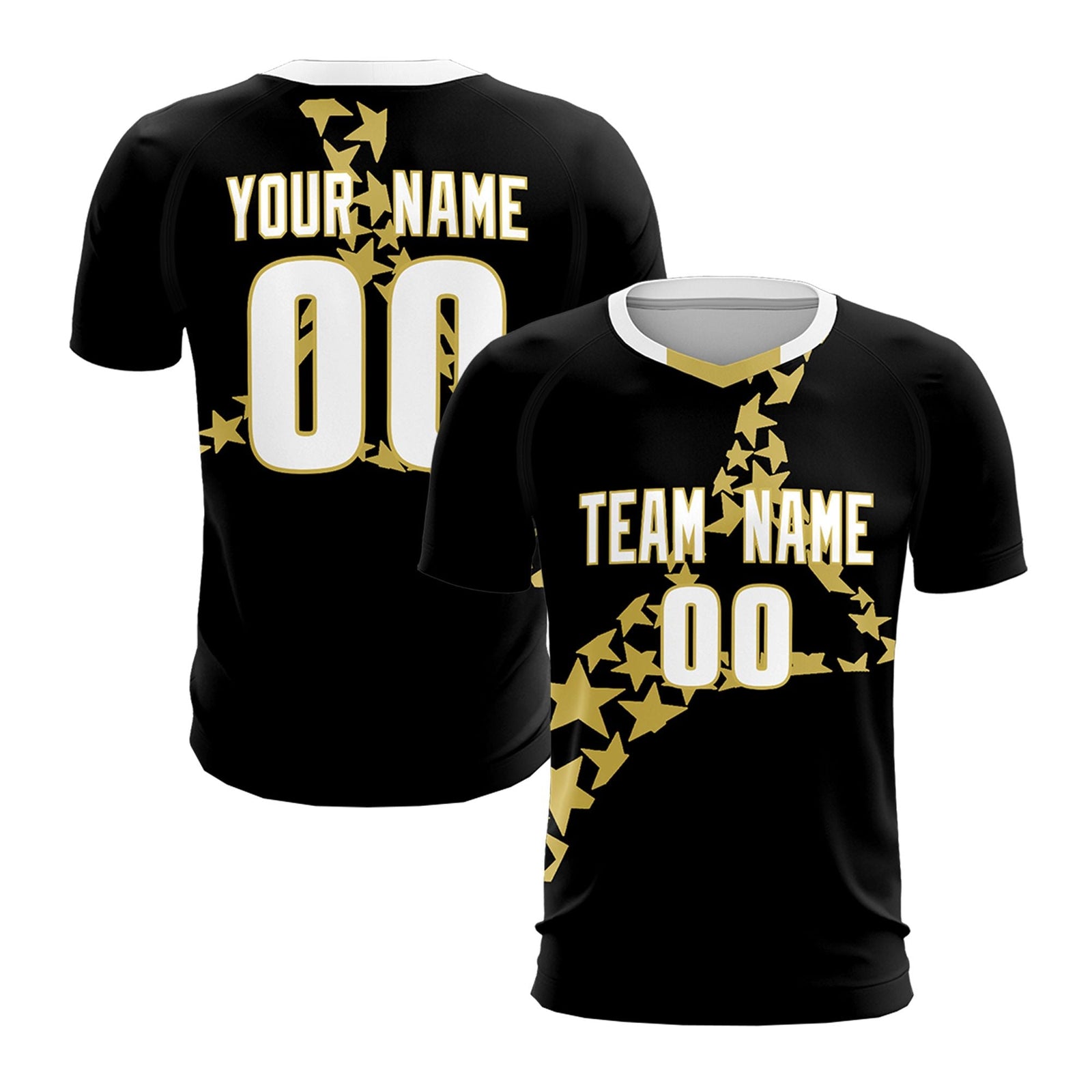 Custom Black Old Gold America Star World Cup Inspired Lightweight Graffiti Pattern Soccer Sets Jersey