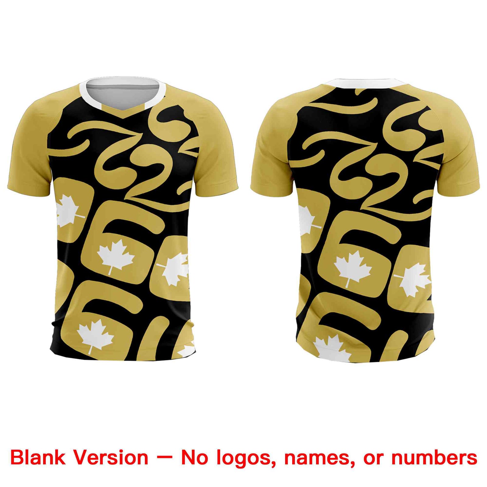 Custom Old Gold Black Canada Maple Leaves World Cup Inspired Drapable Graffiti Pattern Soccer Sets Jersey