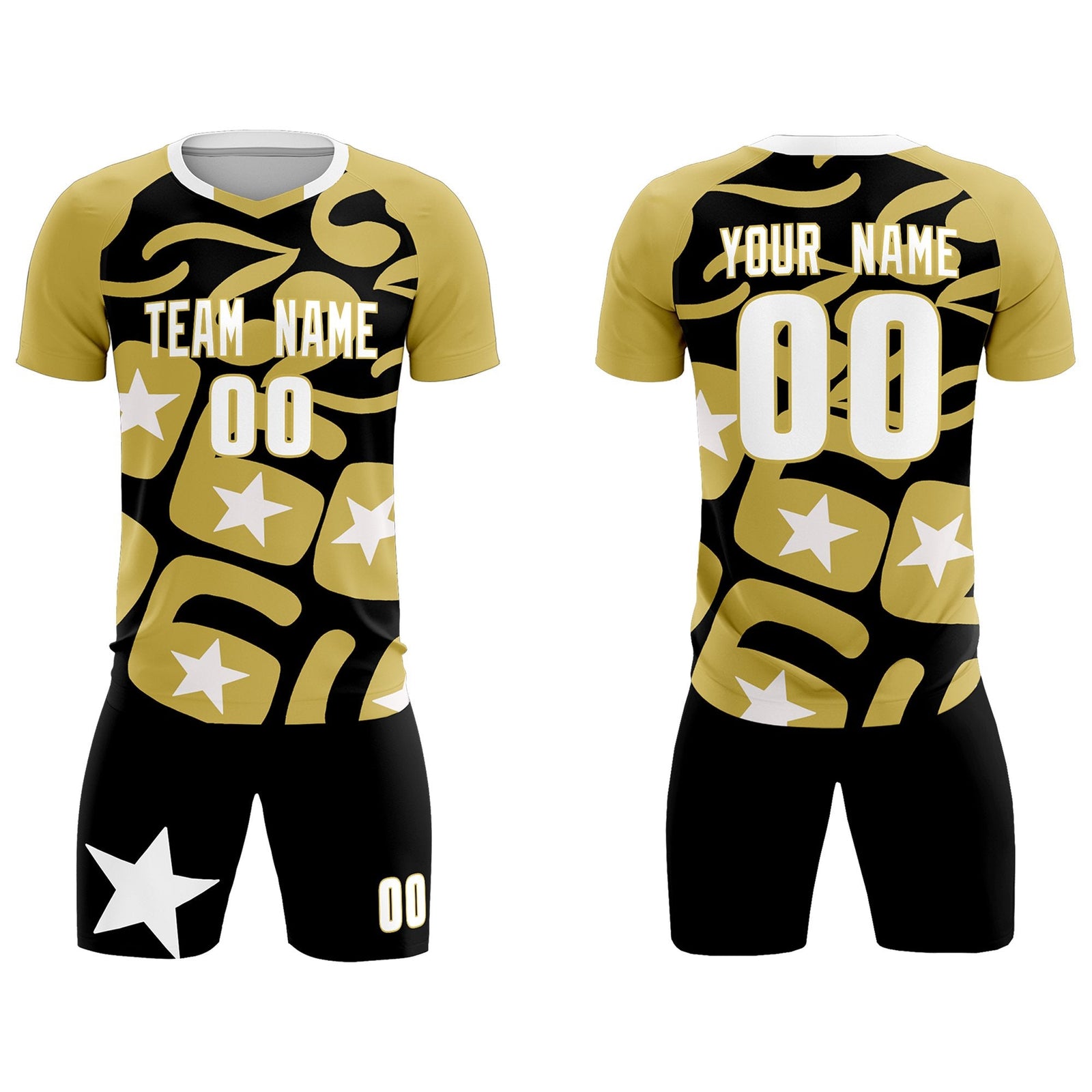 Custom Old Gold Black America Star World Cup Inspired Breathable Graffiti Pattern Soccer Sets Jersey