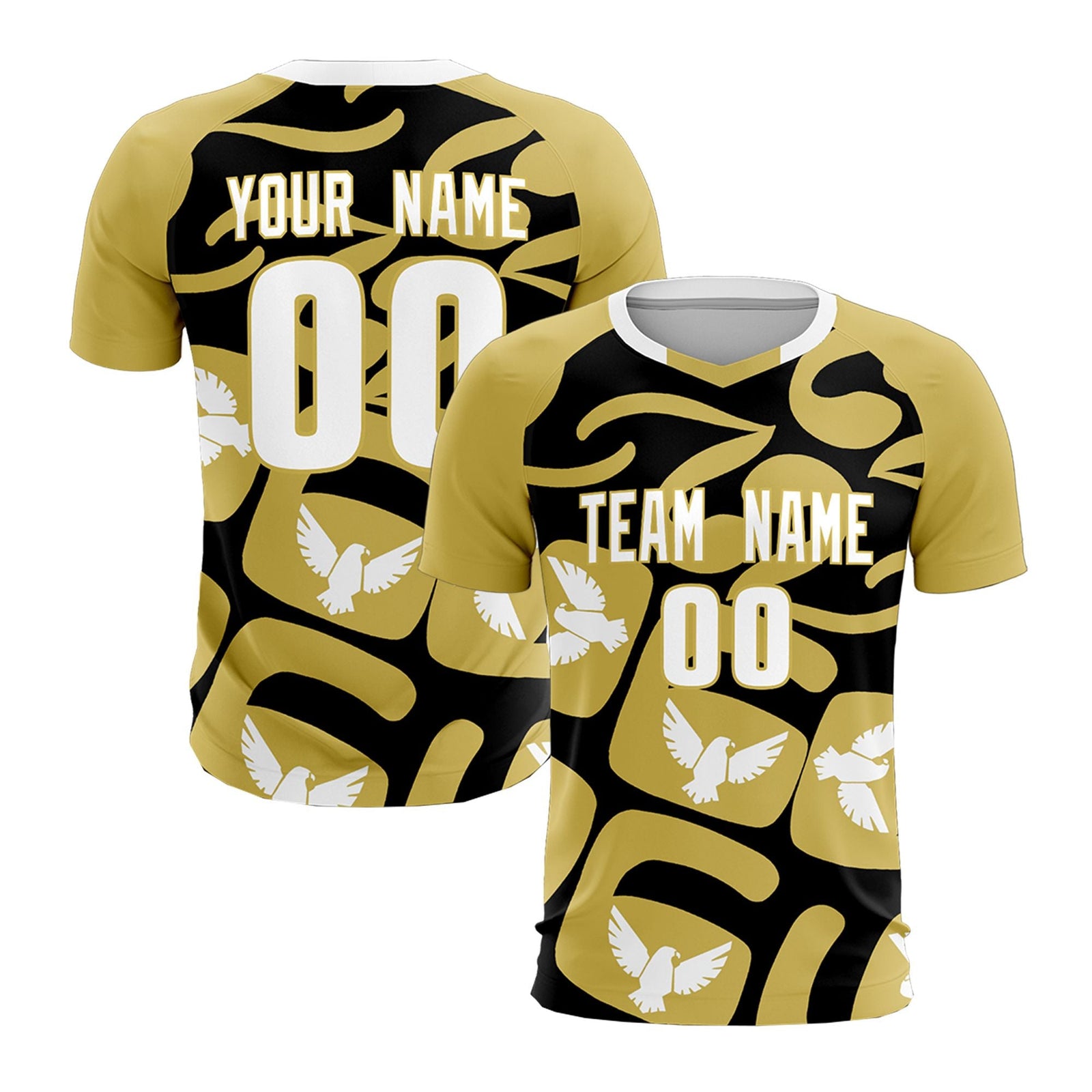 Custom Old Gold Black Mexico Eagle World Cup Inspired Quick-Drying Graffiti Pattern Soccer Sets Jersey