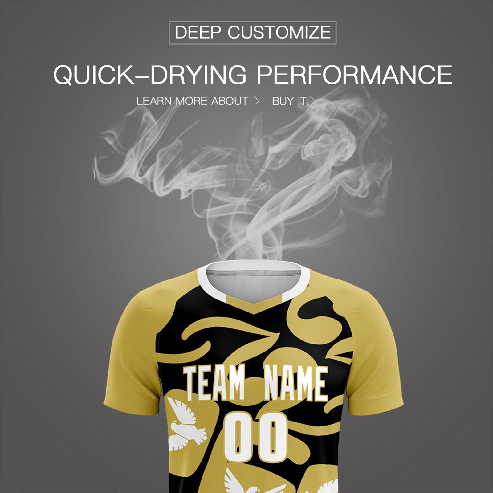 Custom Old Gold Black Mexico Eagle World Cup Inspired Quick-Drying Graffiti Pattern Soccer Sets Jersey