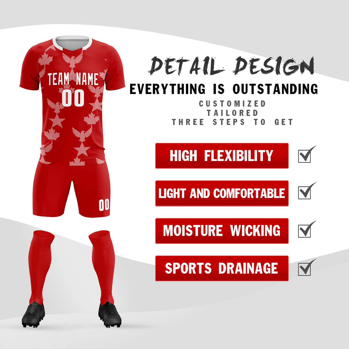 Custom Red World Cup Inspired Breathable&amp;Quick-Drying Training Uniform Graffiti Pattern Soccer Sets Jersey