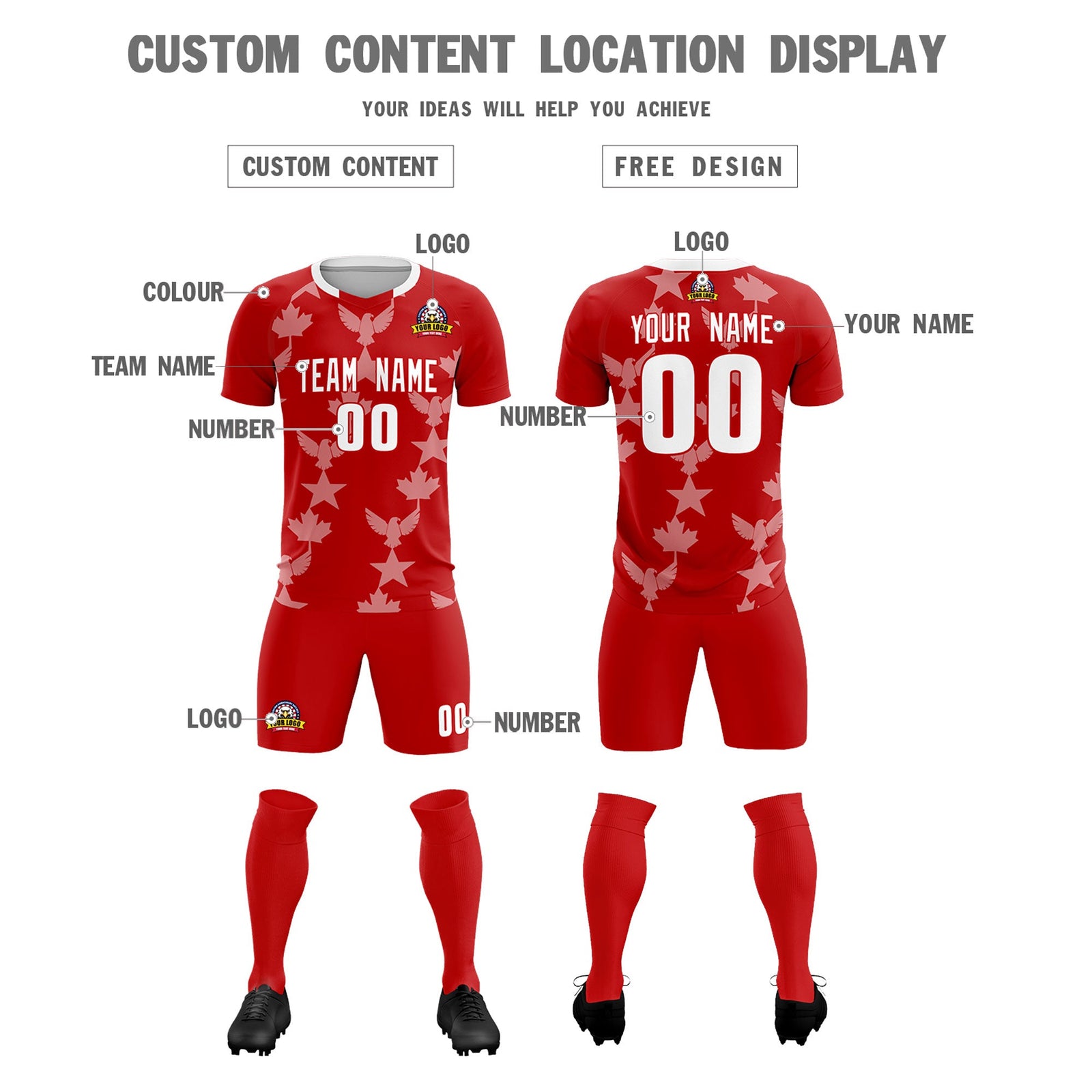 Custom Red World Cup Inspired Breathable&Quick-Drying Training Uniform Graffiti Pattern Soccer Sets Jersey