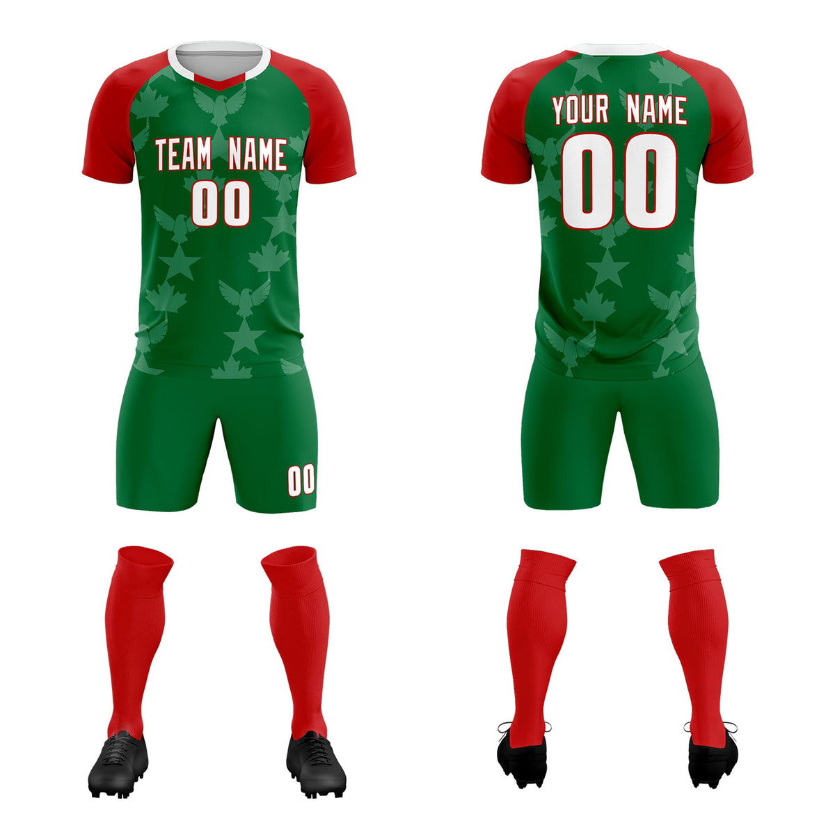 Custom Red Kelly Green World Cup Inspired Lightweight&amp;Drapable Training Uniform Raglan Sleeve Soccer Sets Jersey