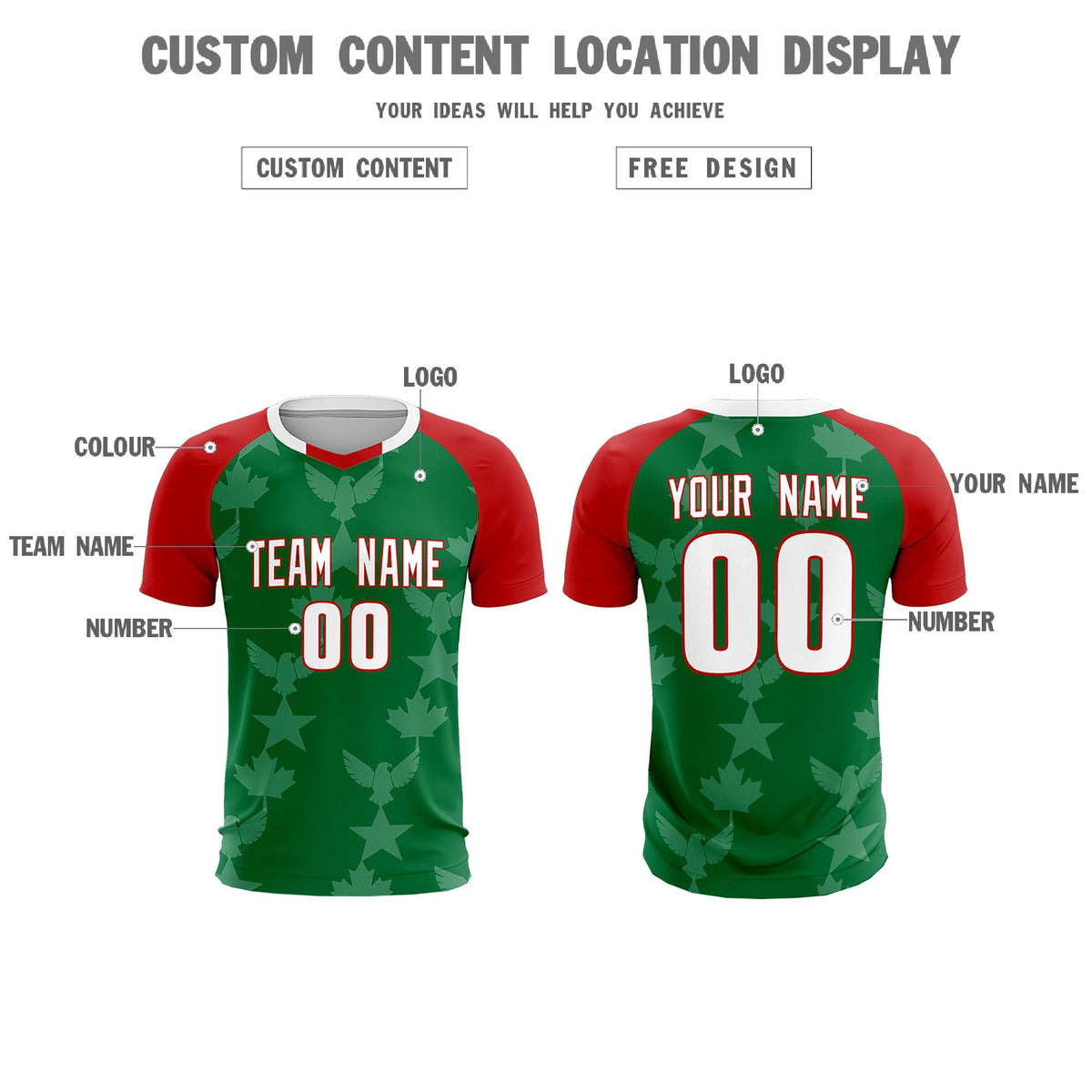 Custom Red Kelly Green World Cup Inspired Lightweight&amp;Drapable Training Uniform Raglan Sleeve Soccer Sets Jersey