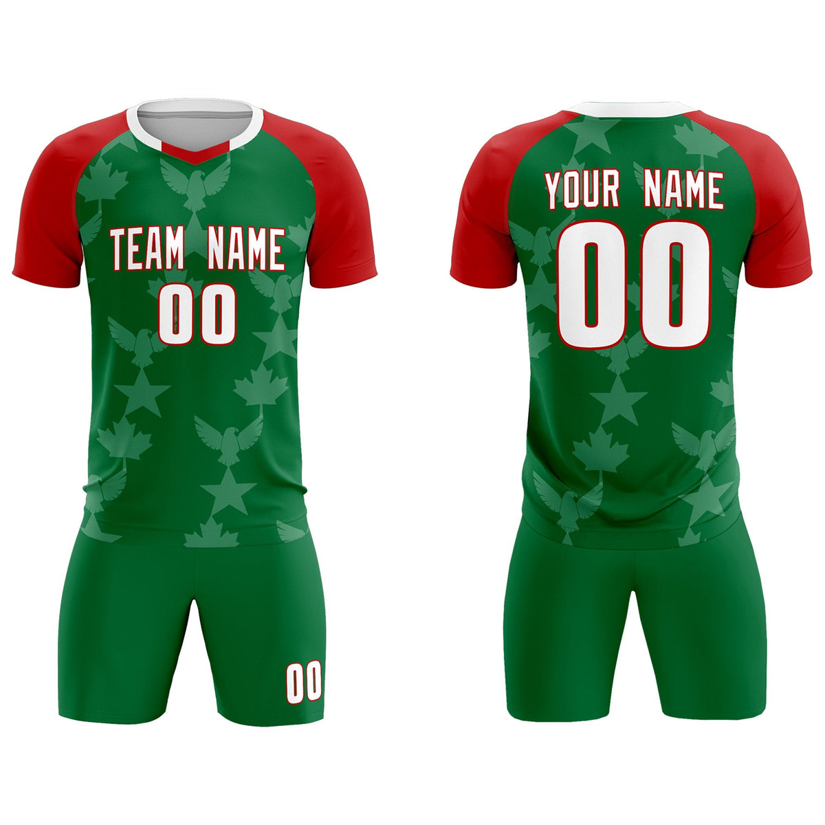 Custom Red Kelly Green World Cup Inspired Lightweight&amp;Drapable Training Uniform Raglan Sleeve Soccer Sets Jersey