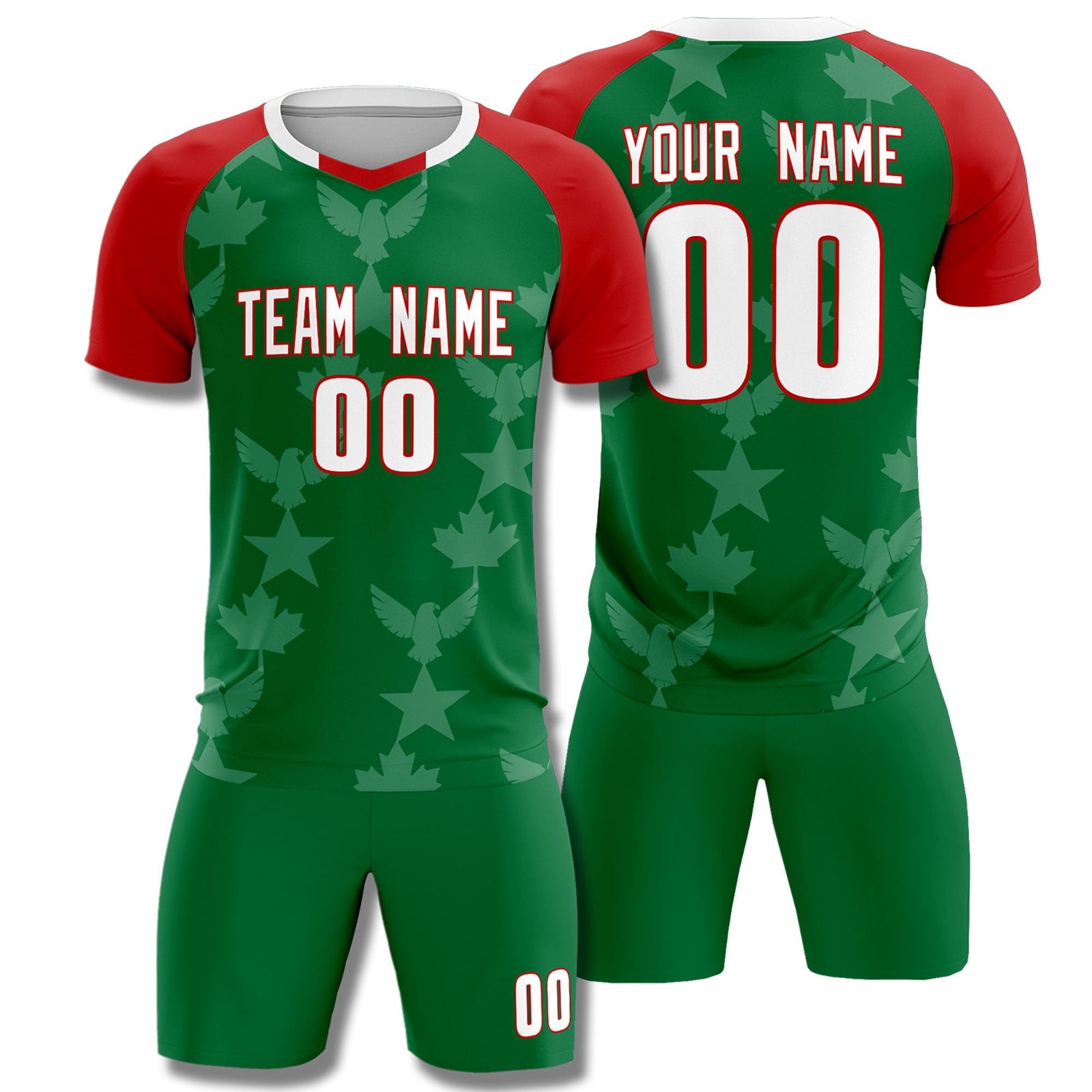 Custom Red Kelly Green World Cup Inspired Lightweight&Drapable Training Uniform Raglan Sleeve Soccer Sets Jersey