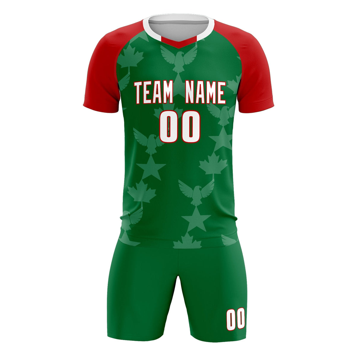 Custom Red Kelly Green World Cup Inspired Lightweight&amp;Drapable Training Uniform Raglan Sleeve Soccer Sets Jersey